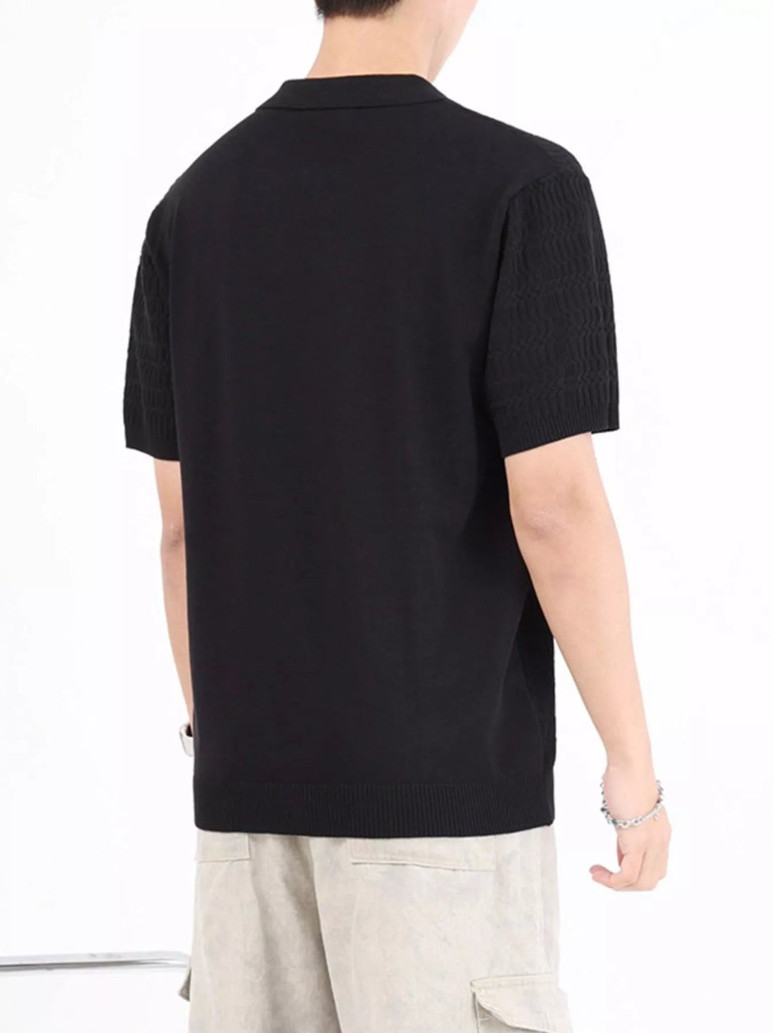 Men's Plus Size Textured Knit Short Sleeve Polo designed for comfort and style at Lookzlike