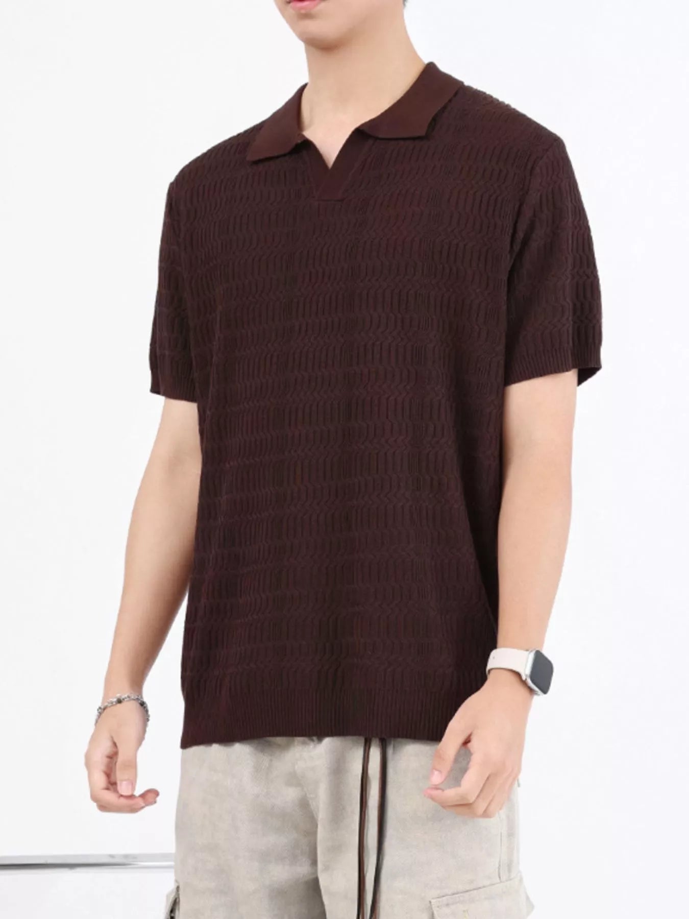 Men's Plus Size Textured Knit Short Sleeve Polo designed for comfort and style at Lookzlike