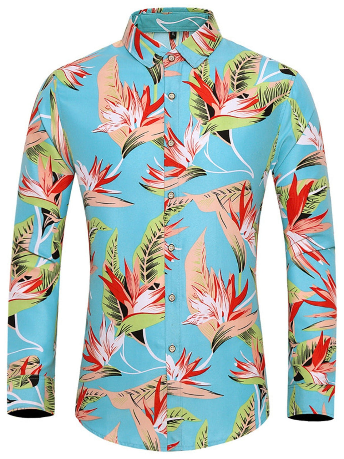 Men's Plus Size Tropical Print Long Sleeve Button-Down Shirt designed for comfort and style at Lookzlike