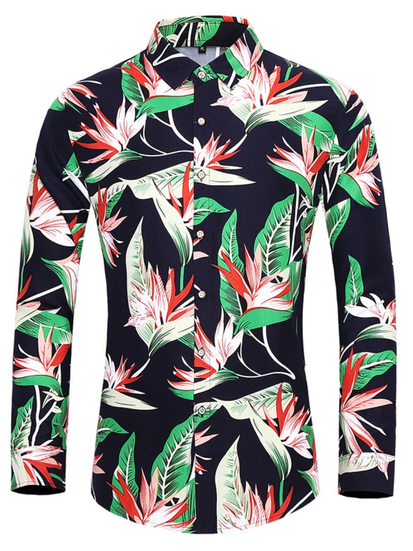 Men's Plus Size Tropical Print Long Sleeve Button-Down Shirt designed for comfort and style at Lookzlike