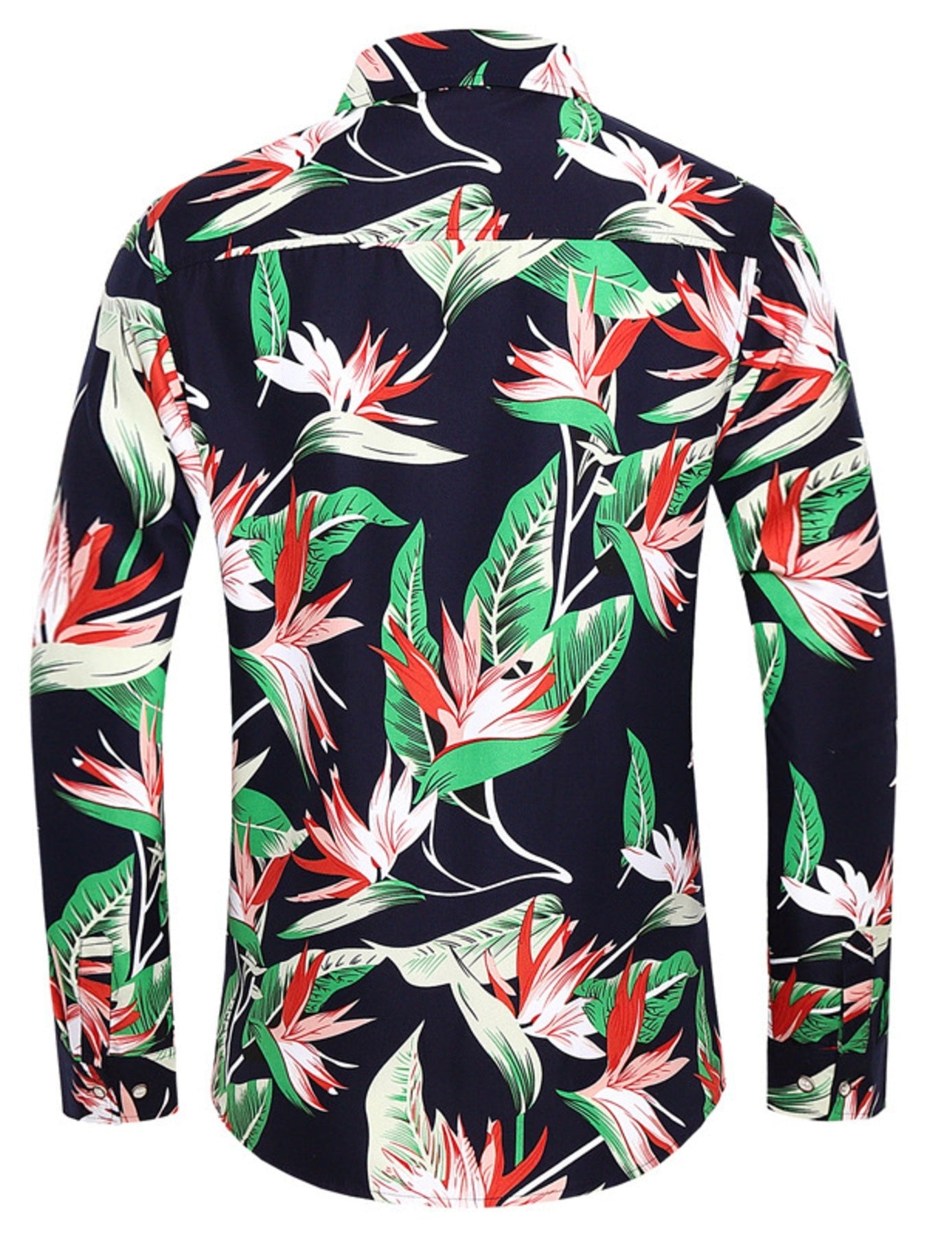 Men's Plus Size Tropical Print Long Sleeve Button-Down Shirt designed for comfort and style at Lookzlike