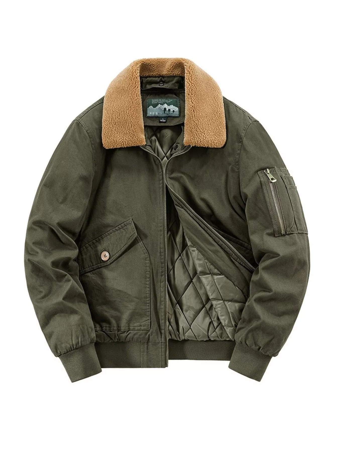 Men's Plus Size Vintage Fur Collar Bomber Jacket designed for comfort and style at Lookzlike