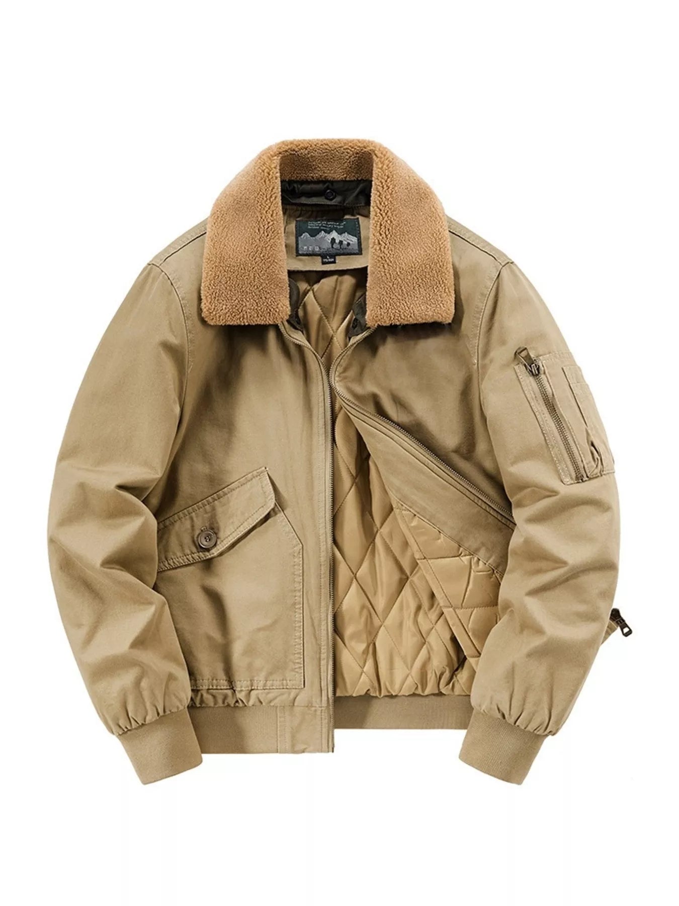 Men's Plus Size Vintage Fur Collar Bomber Jacket designed for comfort and style at Lookzlike