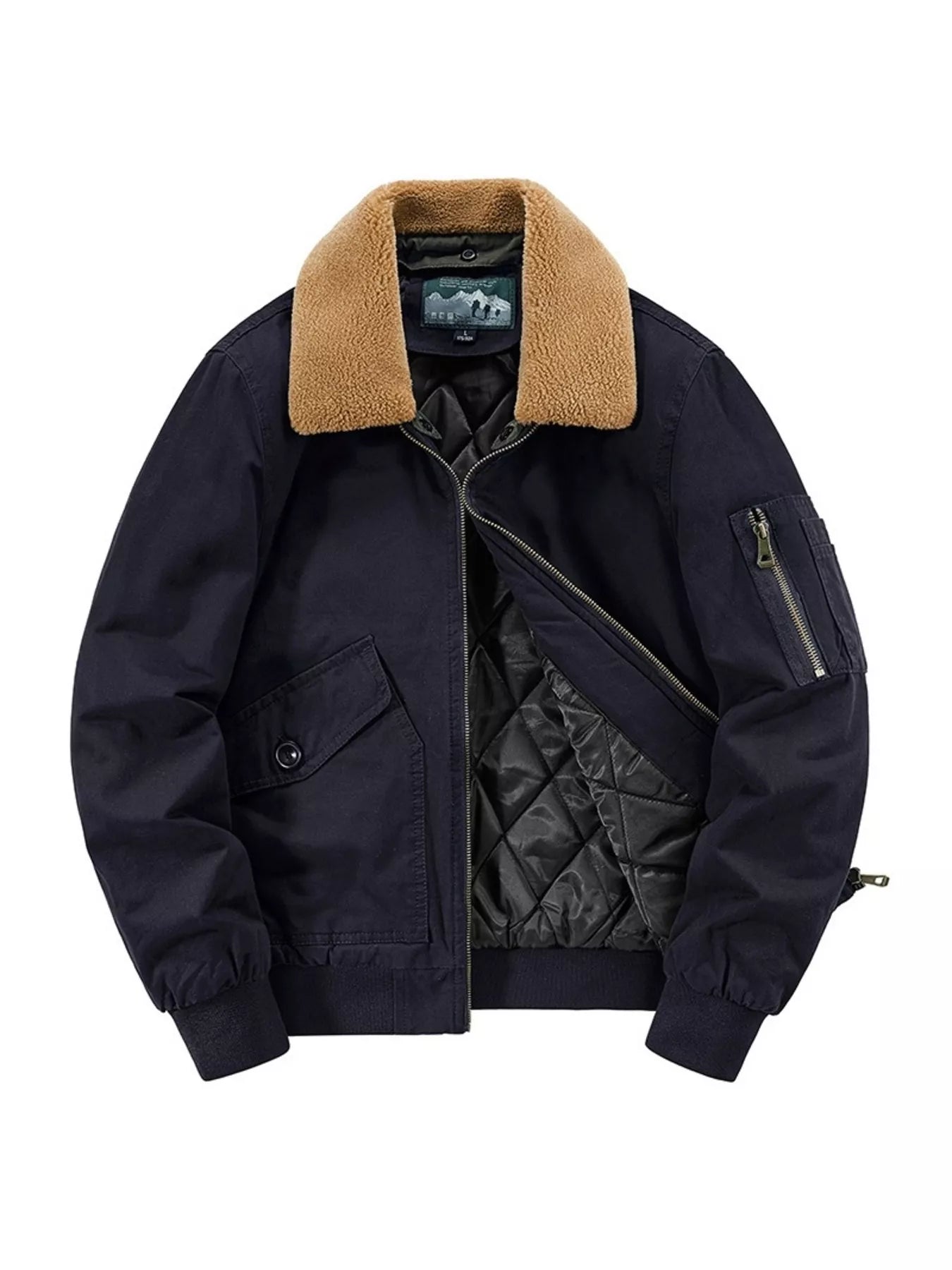 Men's Plus Size Vintage Fur Collar Bomber Jacket designed for comfort and style at Lookzlike