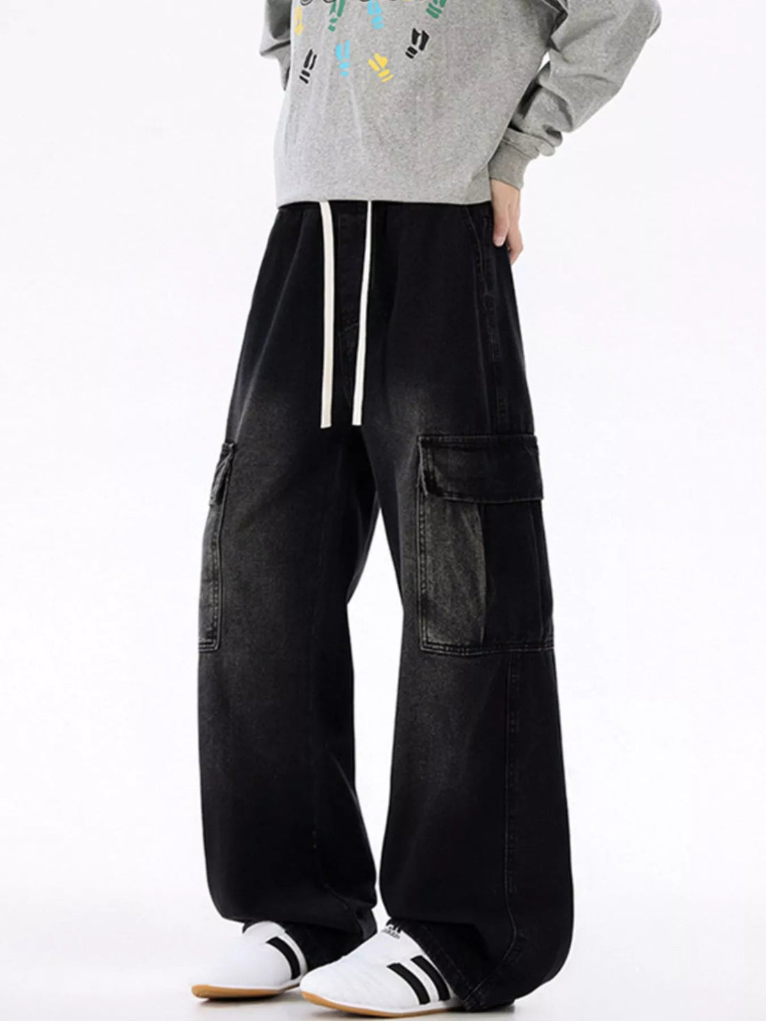Men's Plus Size Wide - Leg Cargo Jeans designed for comfort and style at Lookzlike