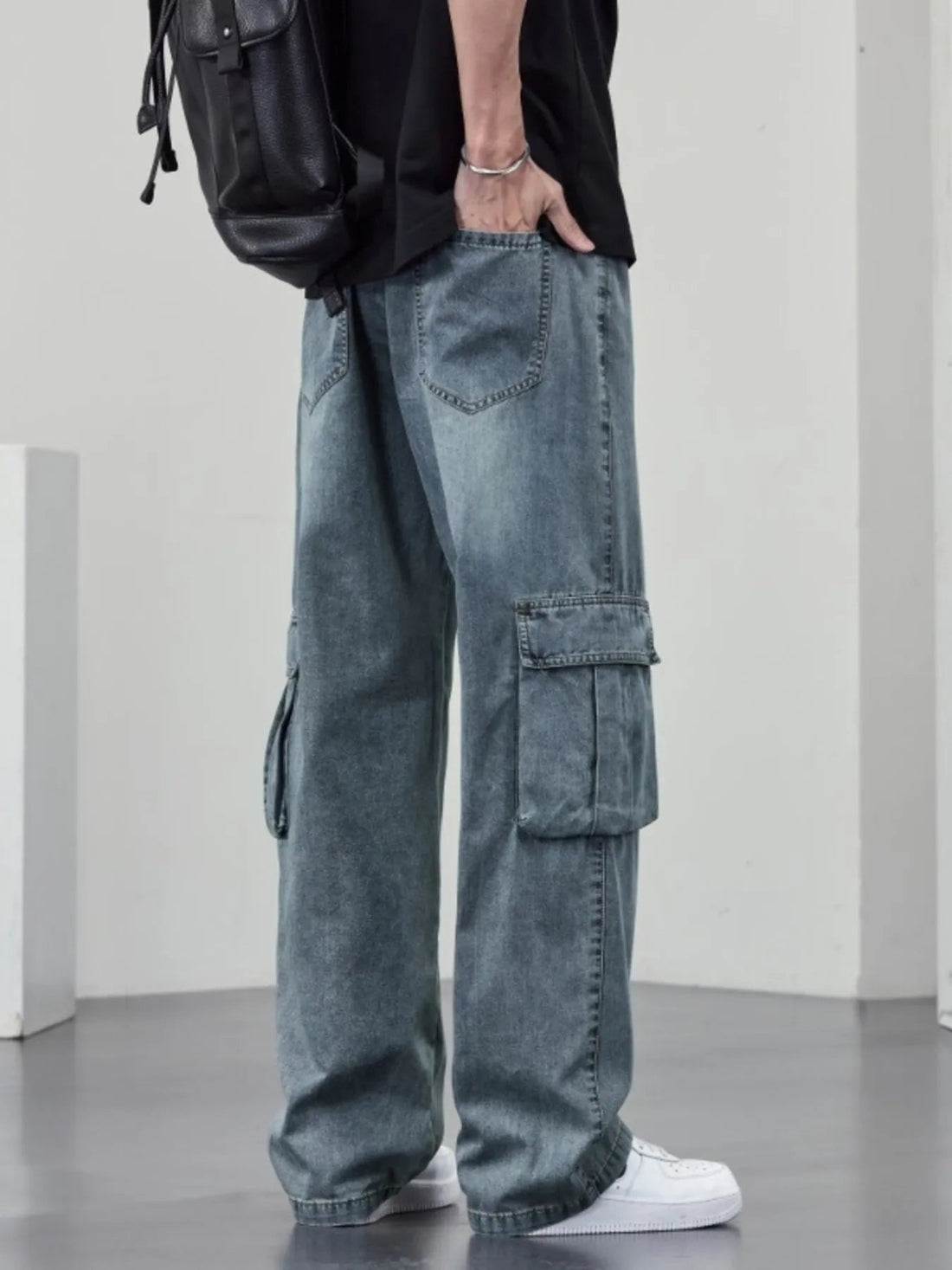 Men's Plus Size Wide Leg Cargo Jeans designed for comfort and style at Lookzlike