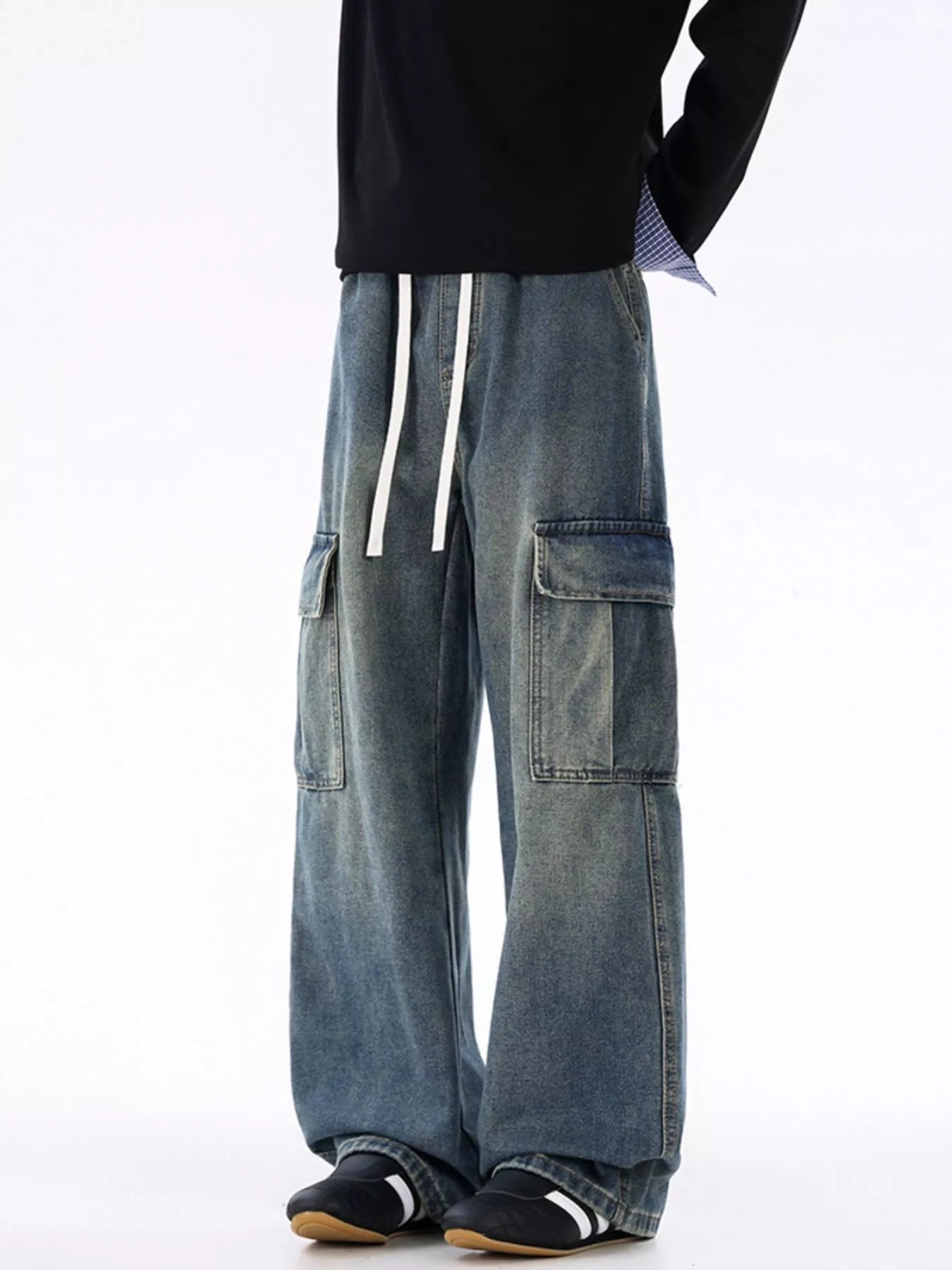 Men's Plus Size Wide - Leg Cargo Jeans designed for comfort and style at Lookzlike