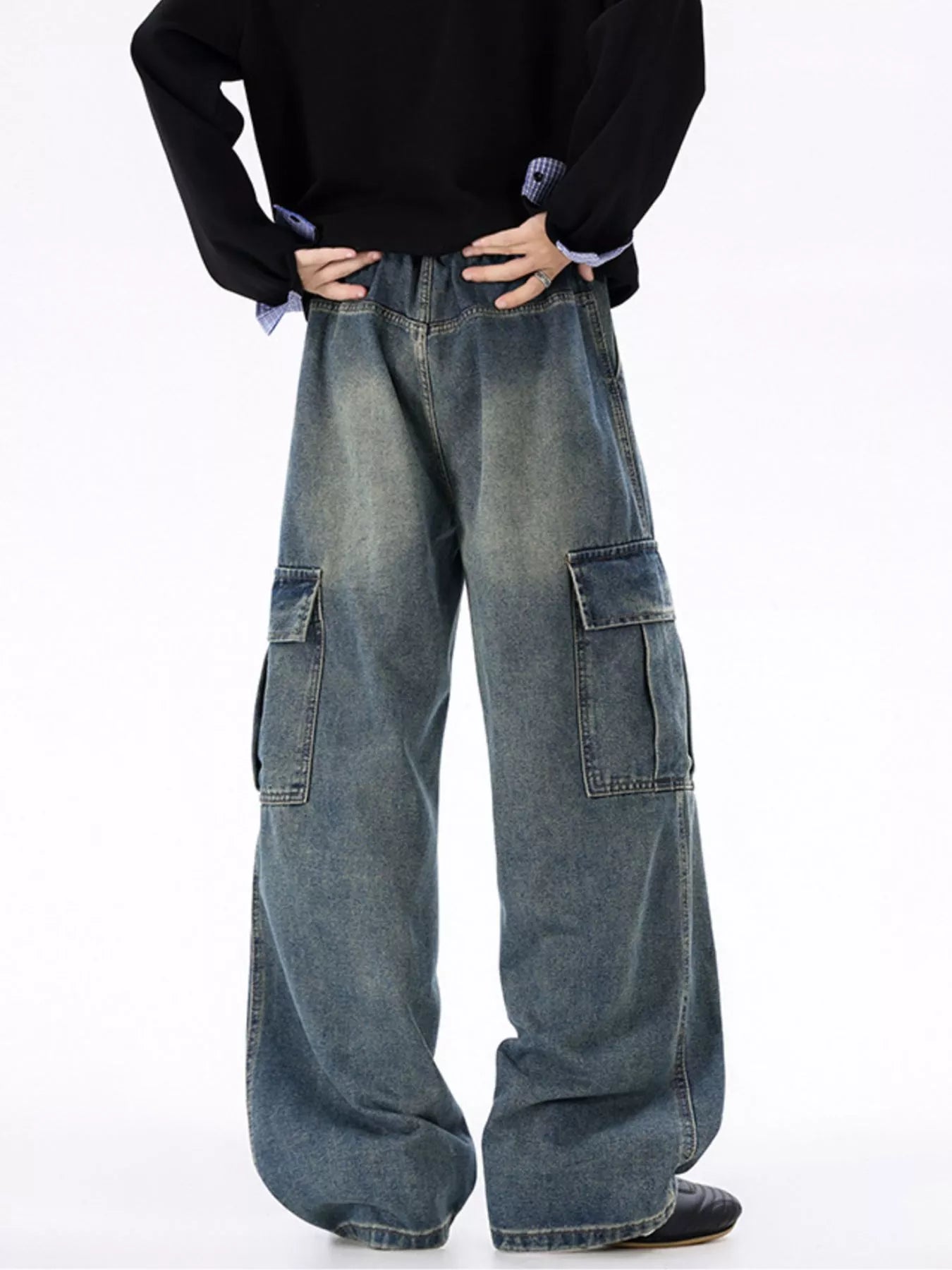 Men's Plus Size Wide - Leg Cargo Jeans designed for comfort and style at Lookzlike