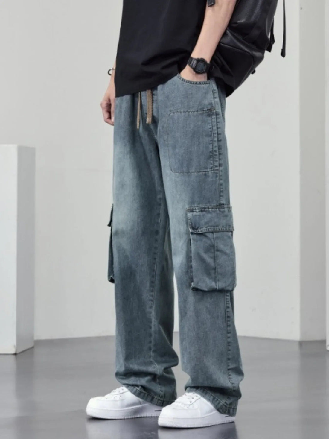 Men's Plus Size Wide Leg Cargo Jeans designed for comfort and style at Lookzlike