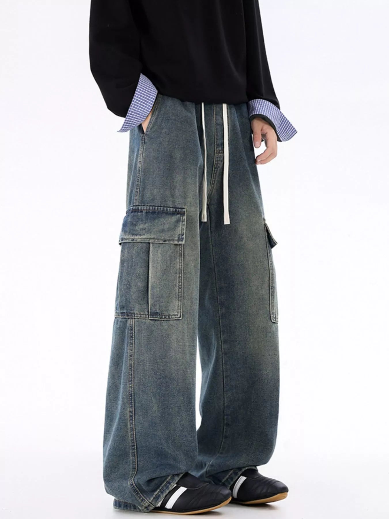Men's Plus Size Wide - Leg Cargo Jeans designed for comfort and style at Lookzlike