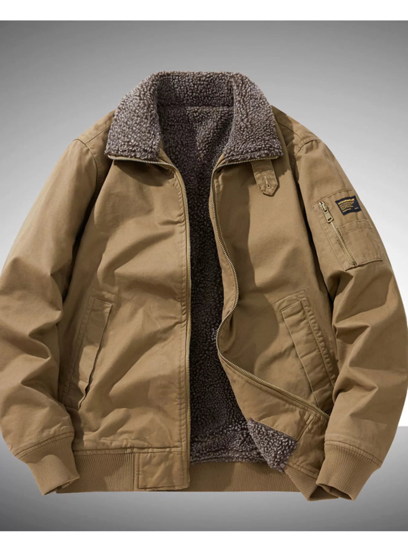 Men's Plus Size Winter Sherpa Lined Bomber Jacket designed for comfort and style at Lookzlike