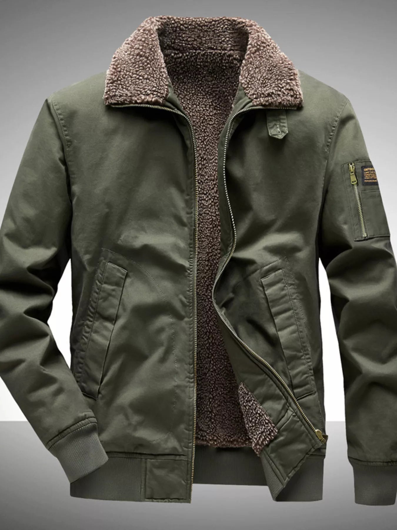 Men's Plus Size Winter Sherpa Lined Bomber Jacket designed for comfort and style at Lookzlike