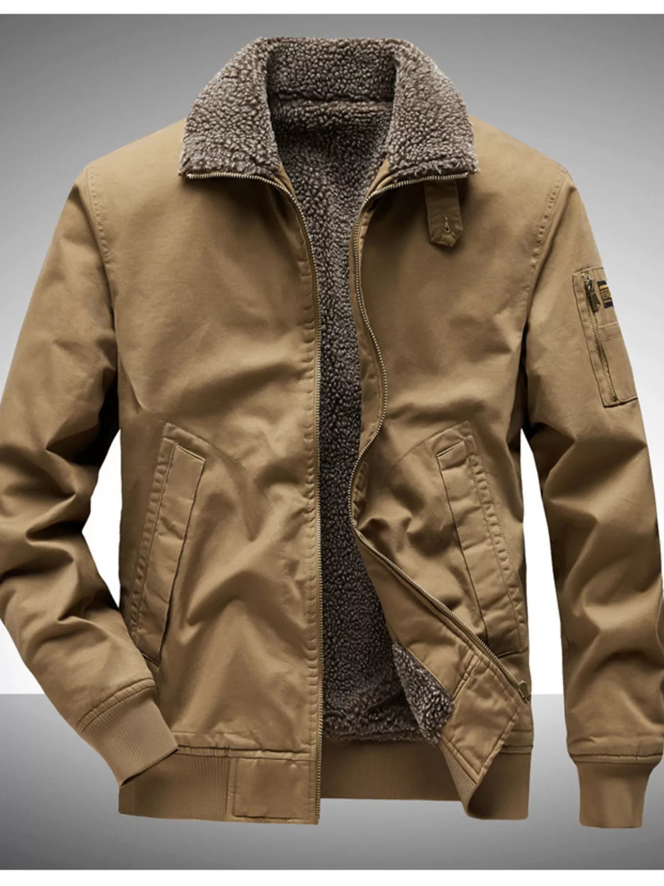 Men's Plus Size Winter Sherpa Lined Bomber Jacket designed for comfort and style at Lookzlike