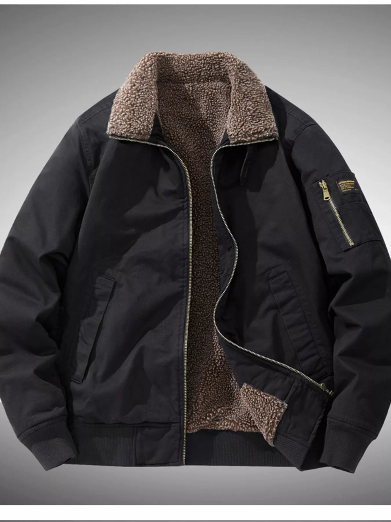 Men's Plus Size Winter Sherpa Lined Bomber Jacket designed for comfort and style at Lookzlike