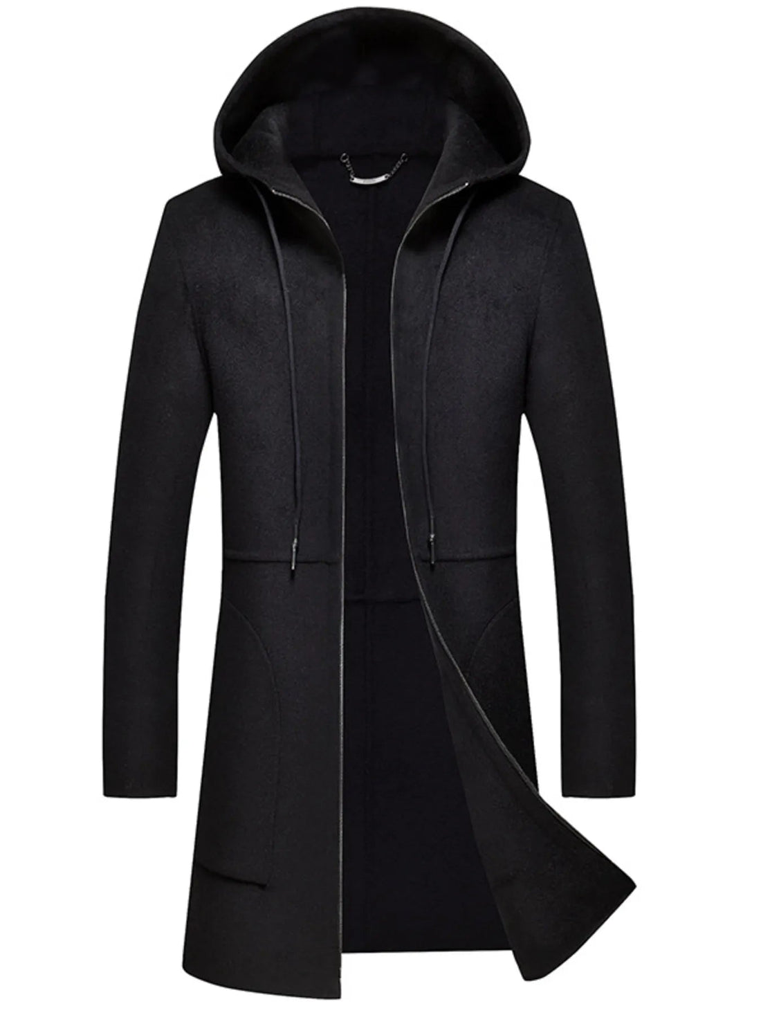 Men's Plus Size Zip Up Drawstring Hooded Wool Coat designed for comfort and style at Lookzlike
