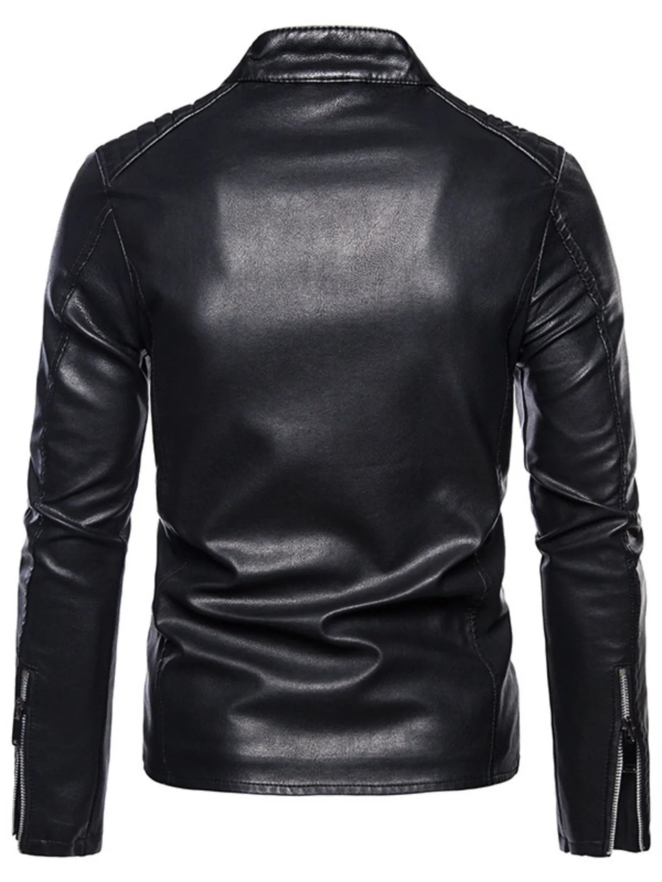 Men's Plus Size Zip Up Leather Moto Jacket designed for comfort and style at Lookzlike
