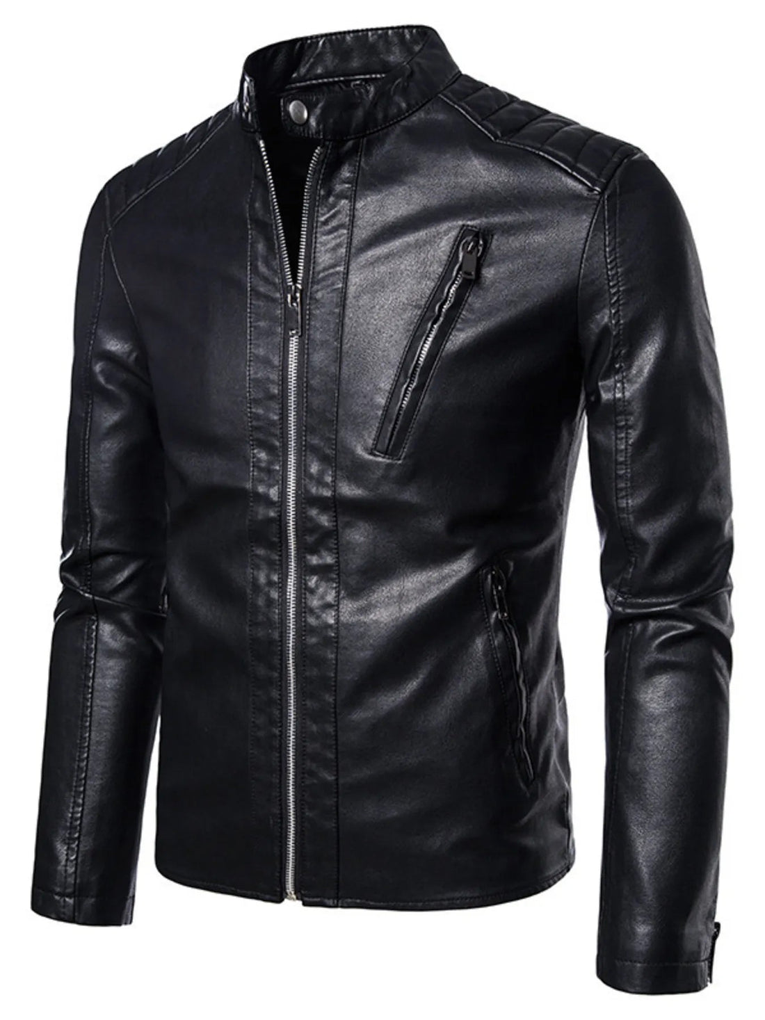 Men's Plus Size Zip Up Leather Moto Jacket designed for comfort and style at Lookzlike