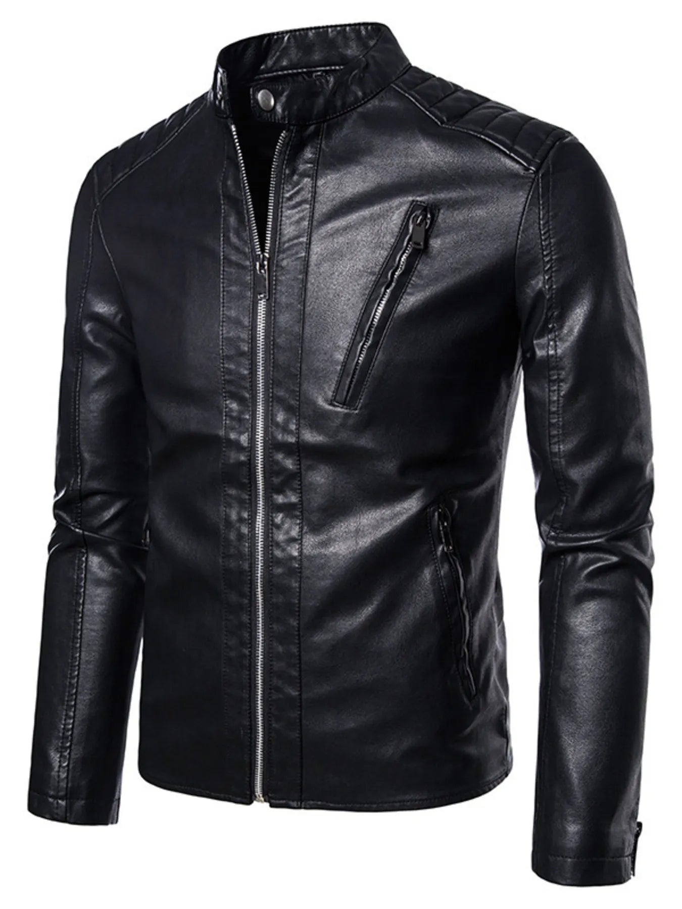 Men's Plus Size Zip Up Leather Moto Jacket designed for comfort and style at Lookzlike