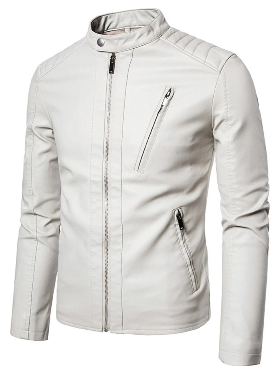 Men's Plus Size Zip Up Leather Moto Jacket designed for comfort and style at Lookzlike