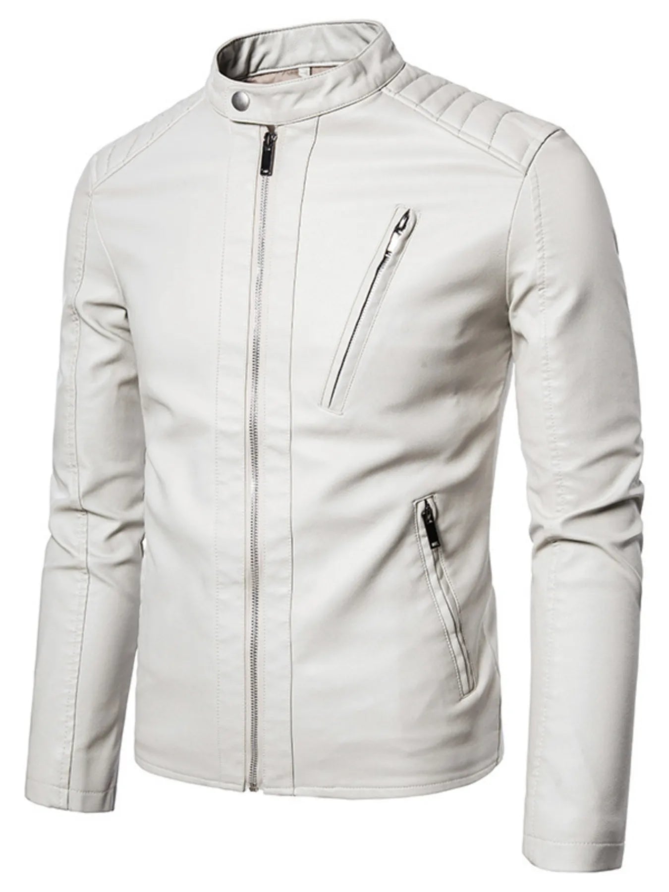 Men's Plus Size Zip Up Leather Moto Jacket designed for comfort and style at Lookzlike
