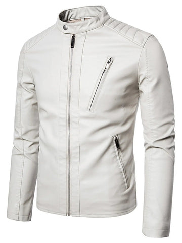 Men's Plus Size Zip Up Leather Moto Jacket designed for comfort and style at Lookzlike