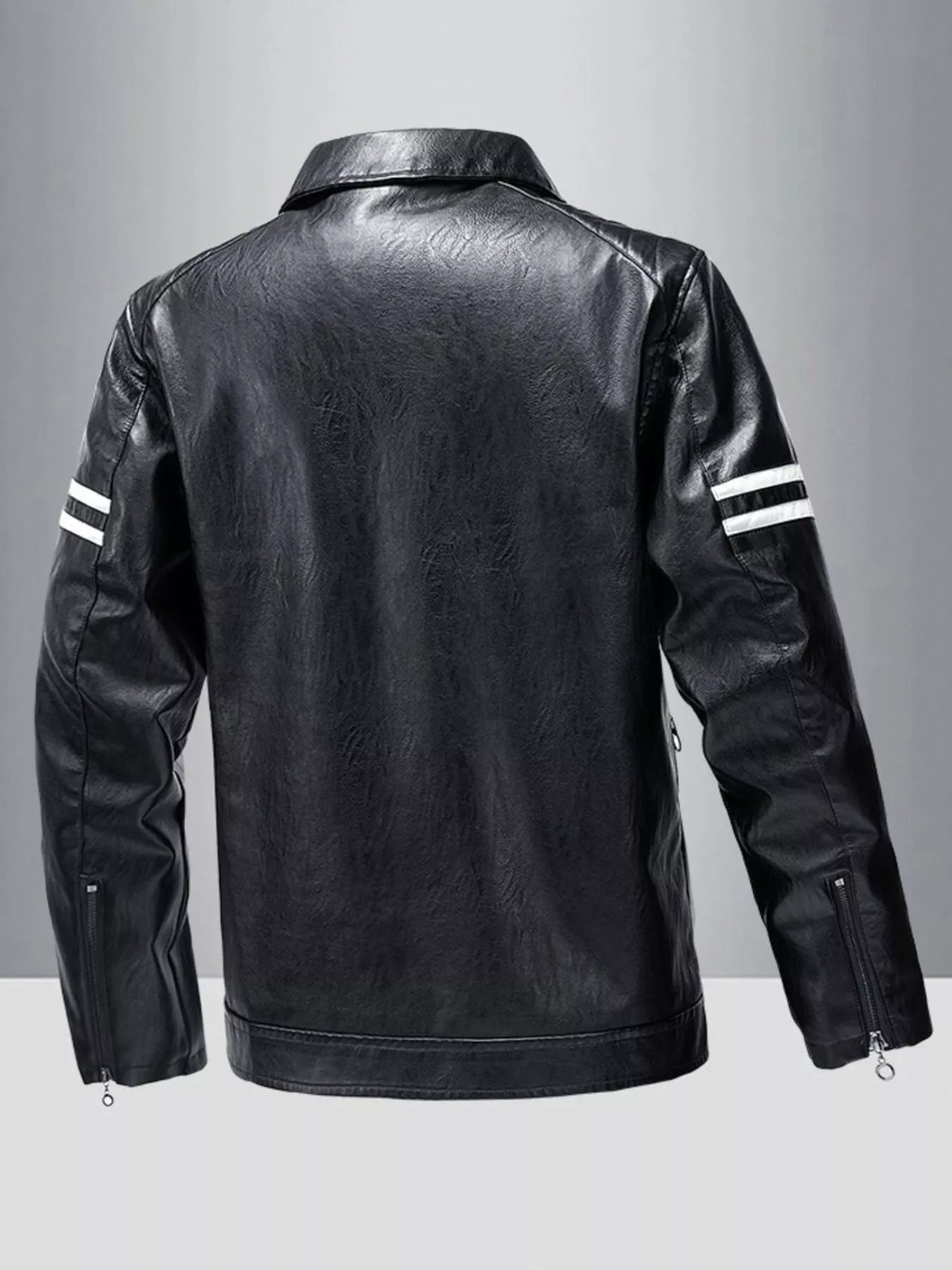 Men's Plus Size Zip Up Leather Motorcycle Jacket designed for comfort and style at Lookzlike