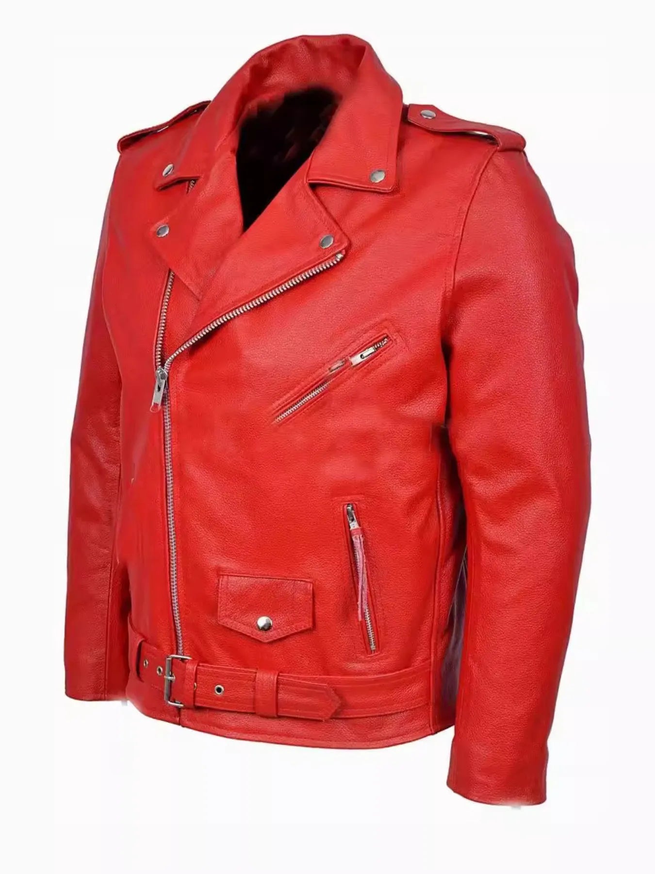 Men's Plus Size Zip Up Leather Motorcycle Jacket designed for comfort and style at Lookzlike