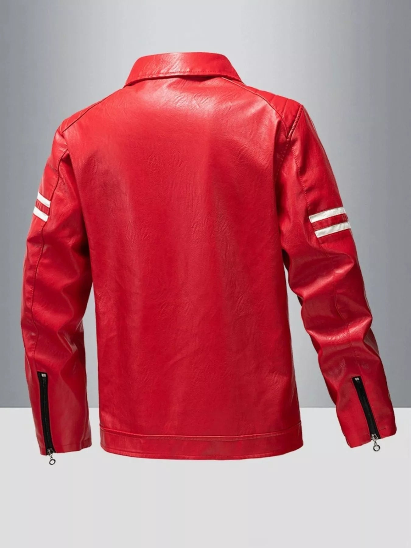 Men's Plus Size Zip Up Leather Motorcycle Jacket designed for comfort and style at Lookzlike