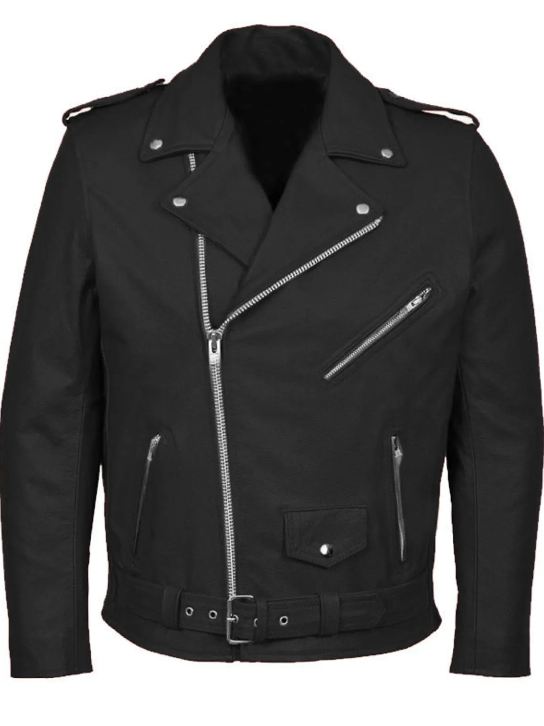 Men's Plus Size Zip Up Leather Motorcycle Jacket designed for comfort and style at Lookzlike