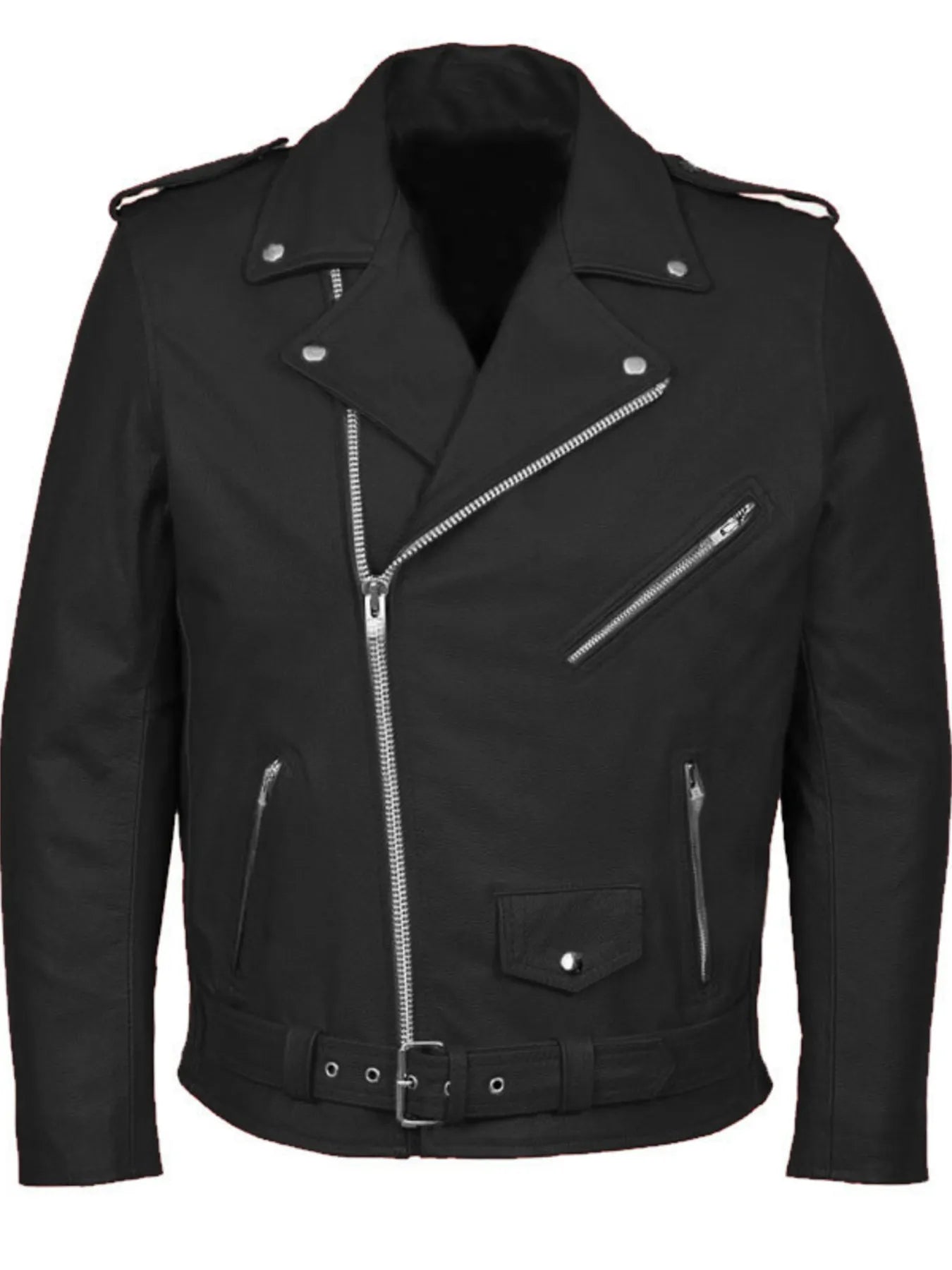 Men's Plus Size Zip Up Leather Motorcycle Jacket designed for comfort and style at Lookzlike