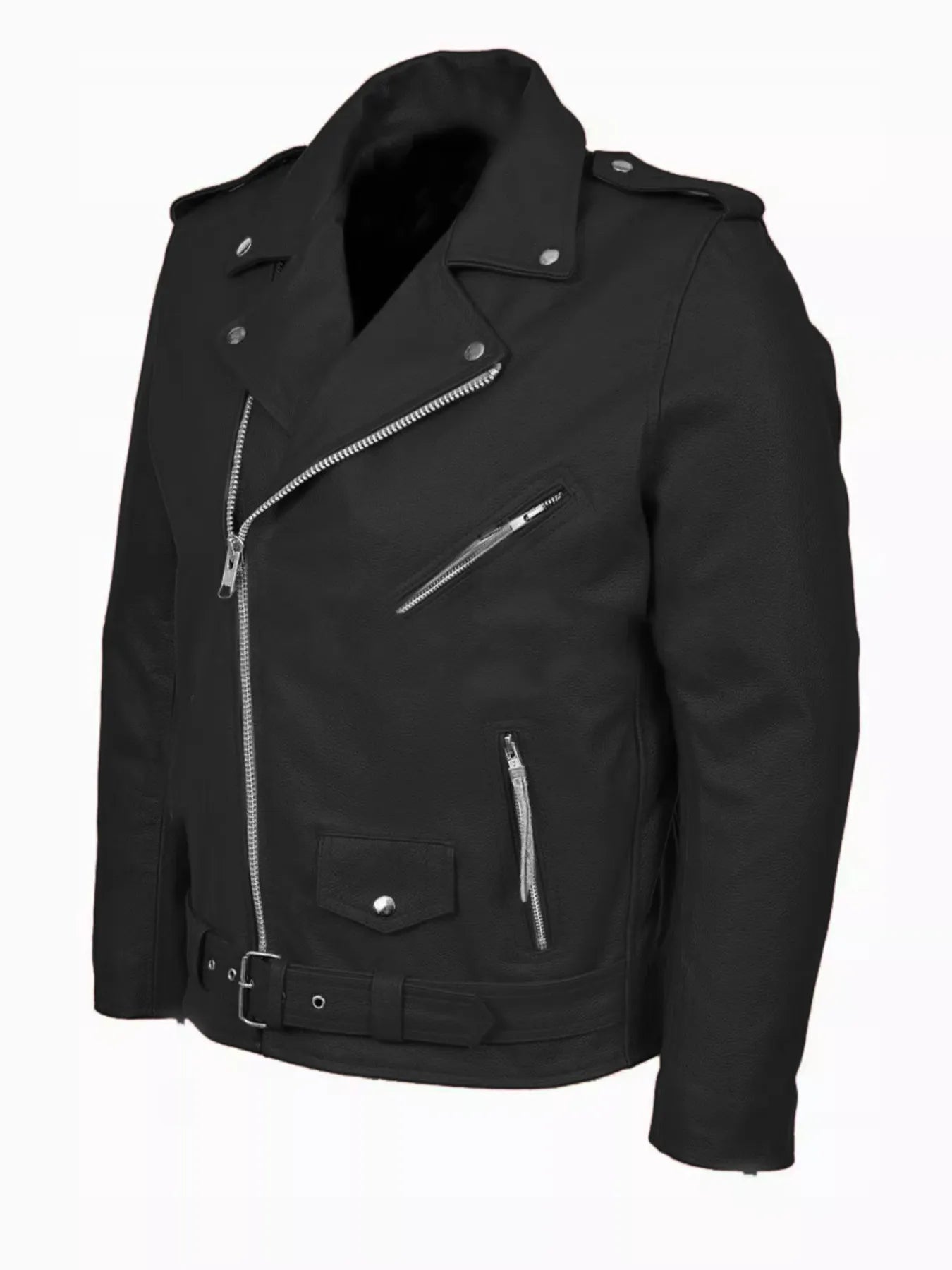 Men's Plus Size Zip Up Leather Motorcycle Jacket designed for comfort and style at Lookzlike