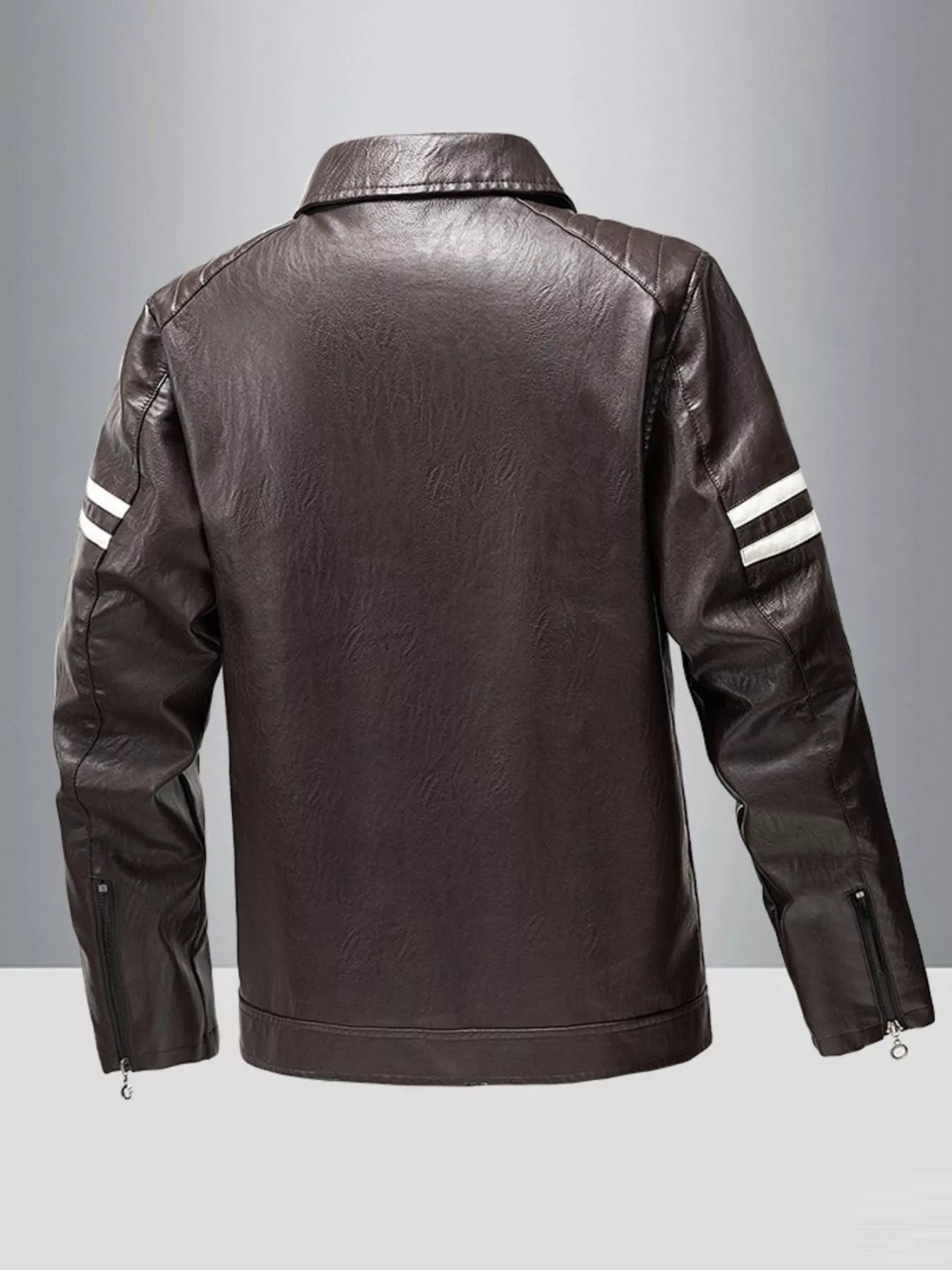 Men's Plus Size Zip Up Leather Motorcycle Jacket designed for comfort and style at Lookzlike