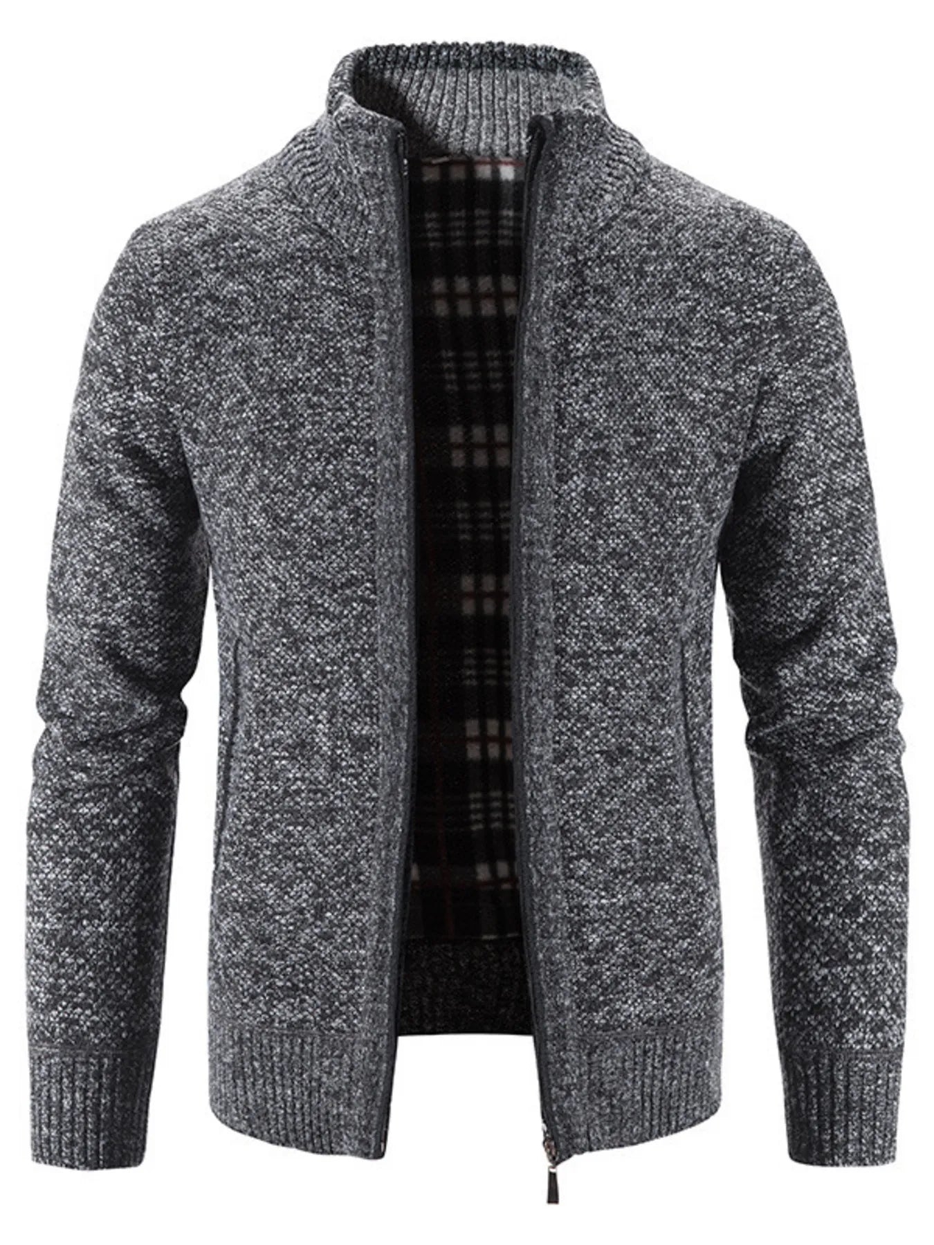 Men's Plus Size Zip - Up Long Sleeve Cardigan designed for comfort and style at Lookzlike