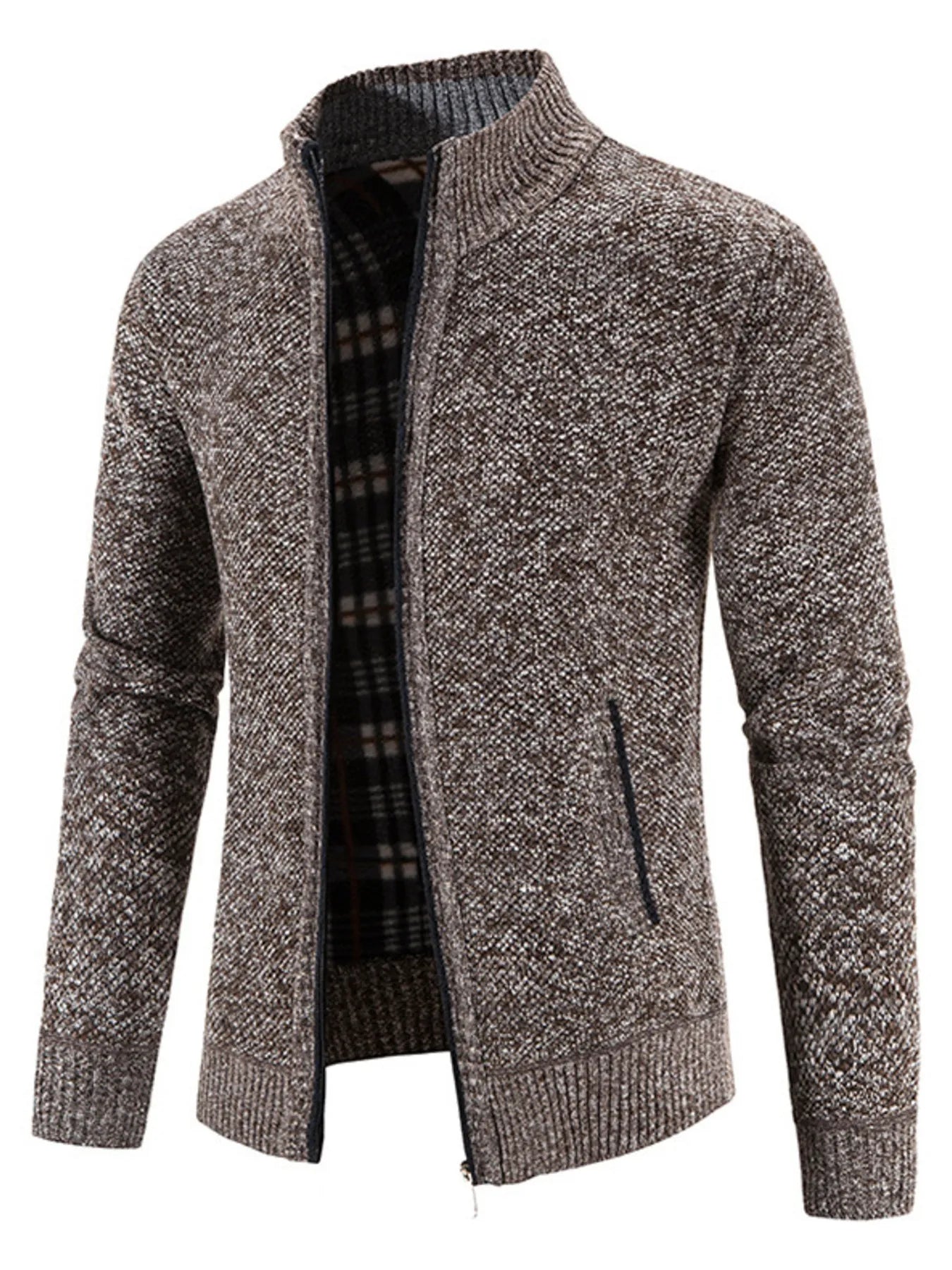 Men's Plus Size Zip - Up Long Sleeve Cardigan designed for comfort and style at Lookzlike