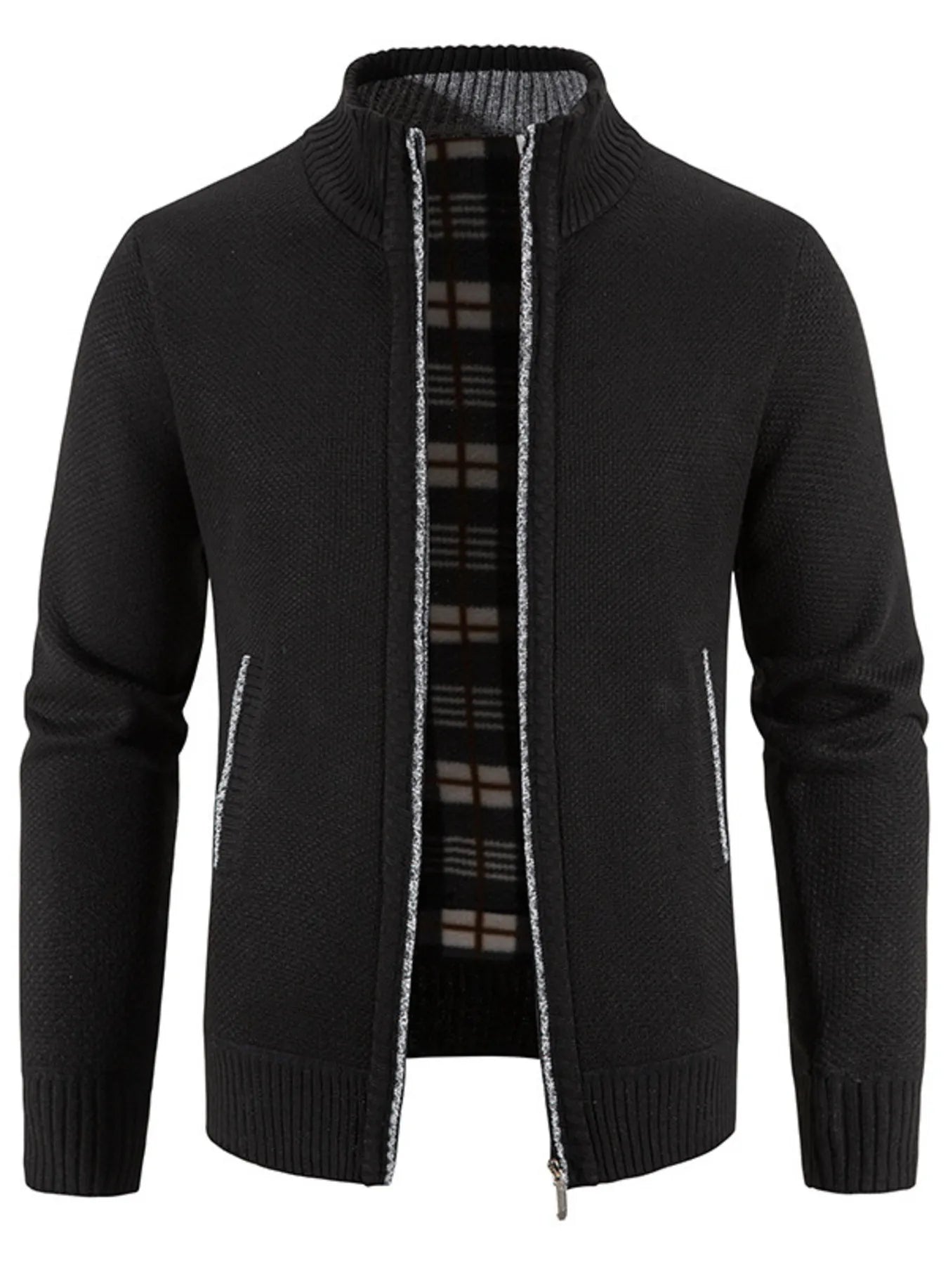 Men's Plus Size Zip - Up Long Sleeve Cardigan designed for comfort and style at Lookzlike