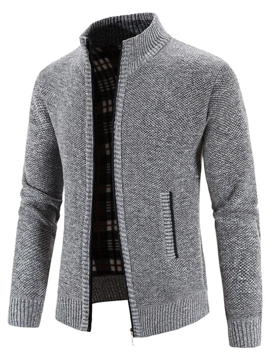 Men's Plus Size Zip - Up Long Sleeve Cardigan designed for comfort and style at Lookzlike