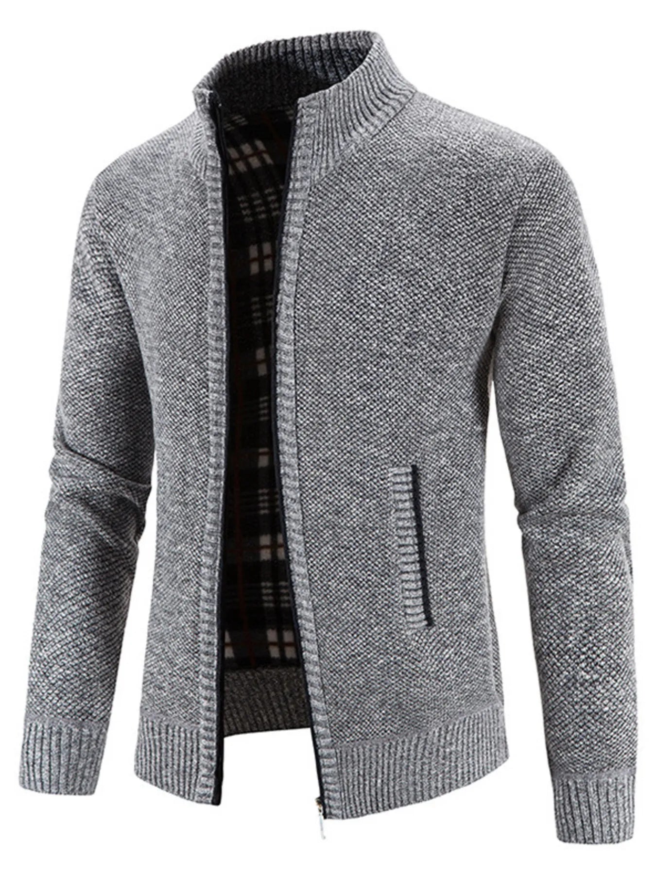 Men's Plus Size Zip - Up Long Sleeve Cardigan designed for comfort and style at Lookzlike