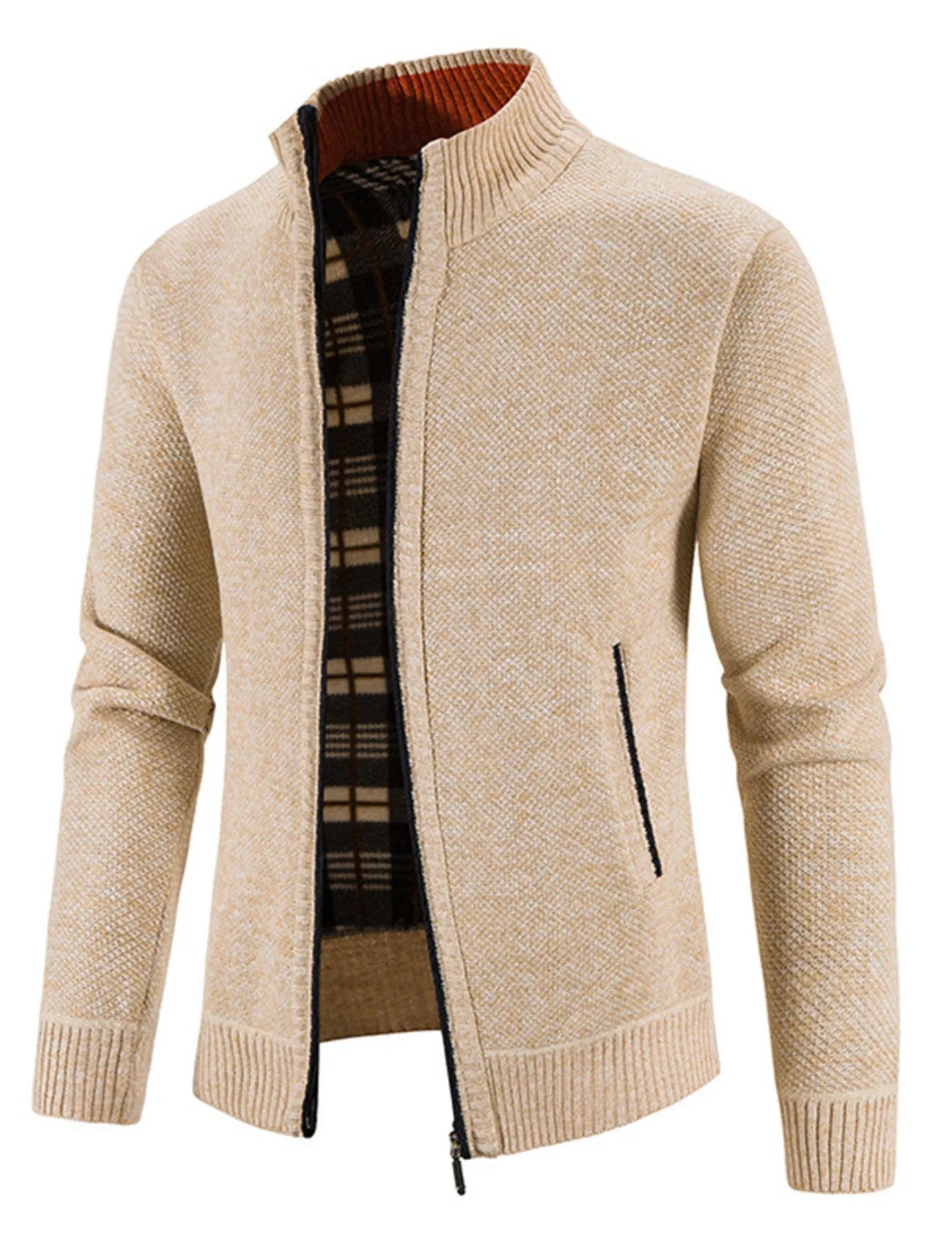 Men's Plus Size Zip - Up Long Sleeve Cardigan designed for comfort and style at Lookzlike