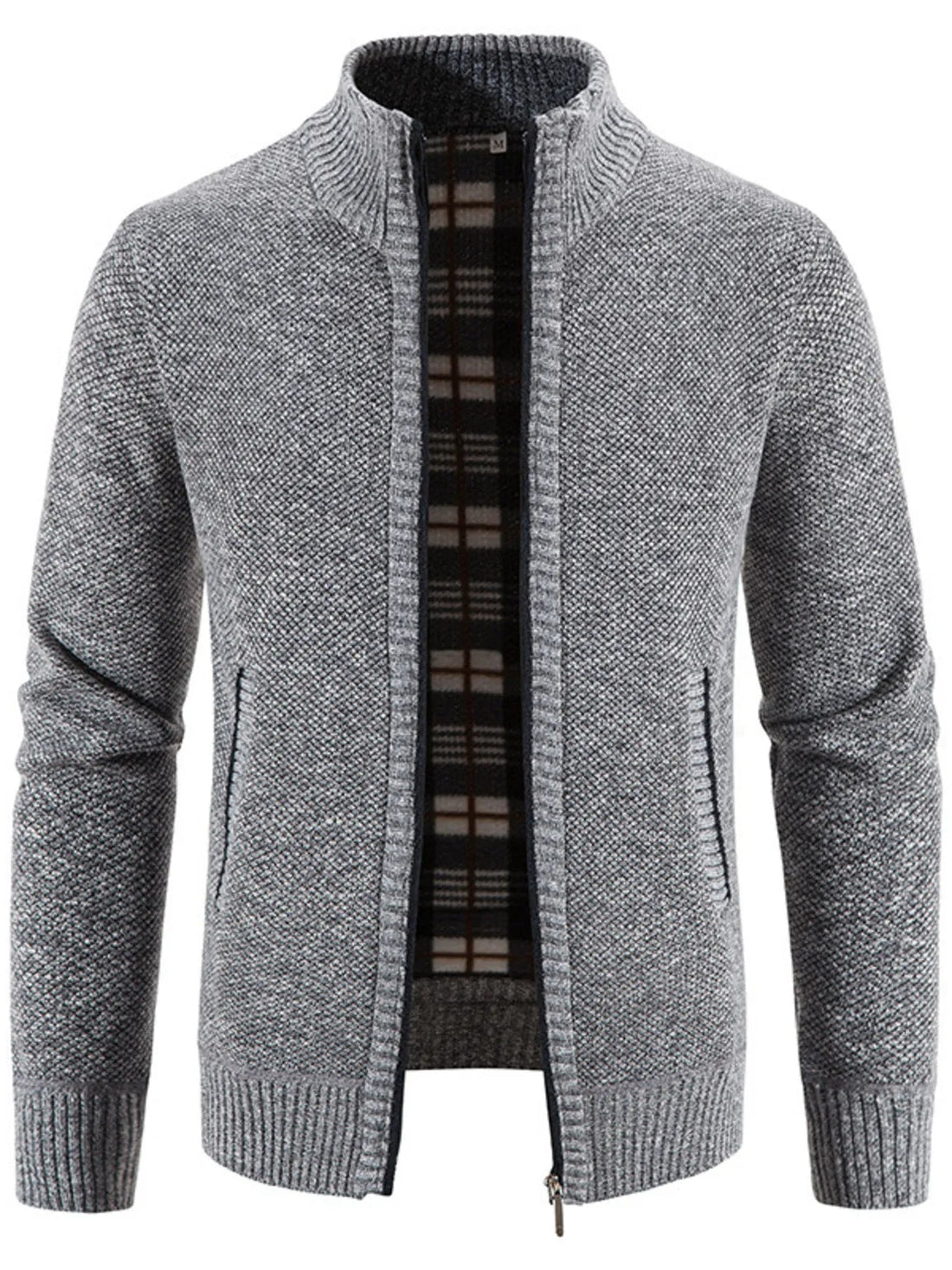 Men's Plus Size Zip - Up Long Sleeve Cardigan designed for comfort and style at Lookzlike