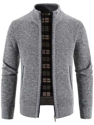 Men's Plus Size Zip - Up Long Sleeve Cardigan designed for comfort and style at Lookzlike