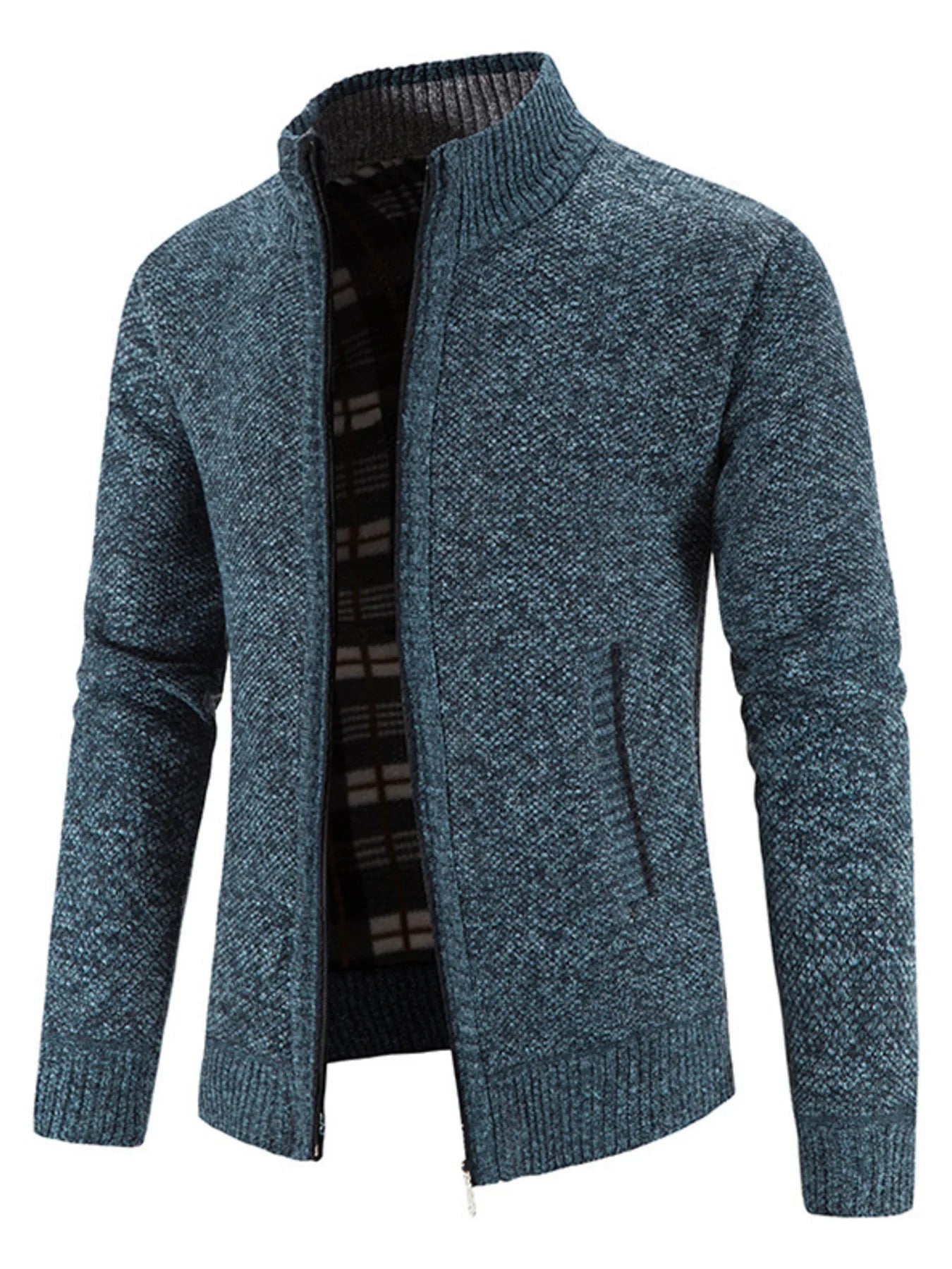 Men's Plus Size Zip - Up Long Sleeve Cardigan designed for comfort and style at Lookzlike