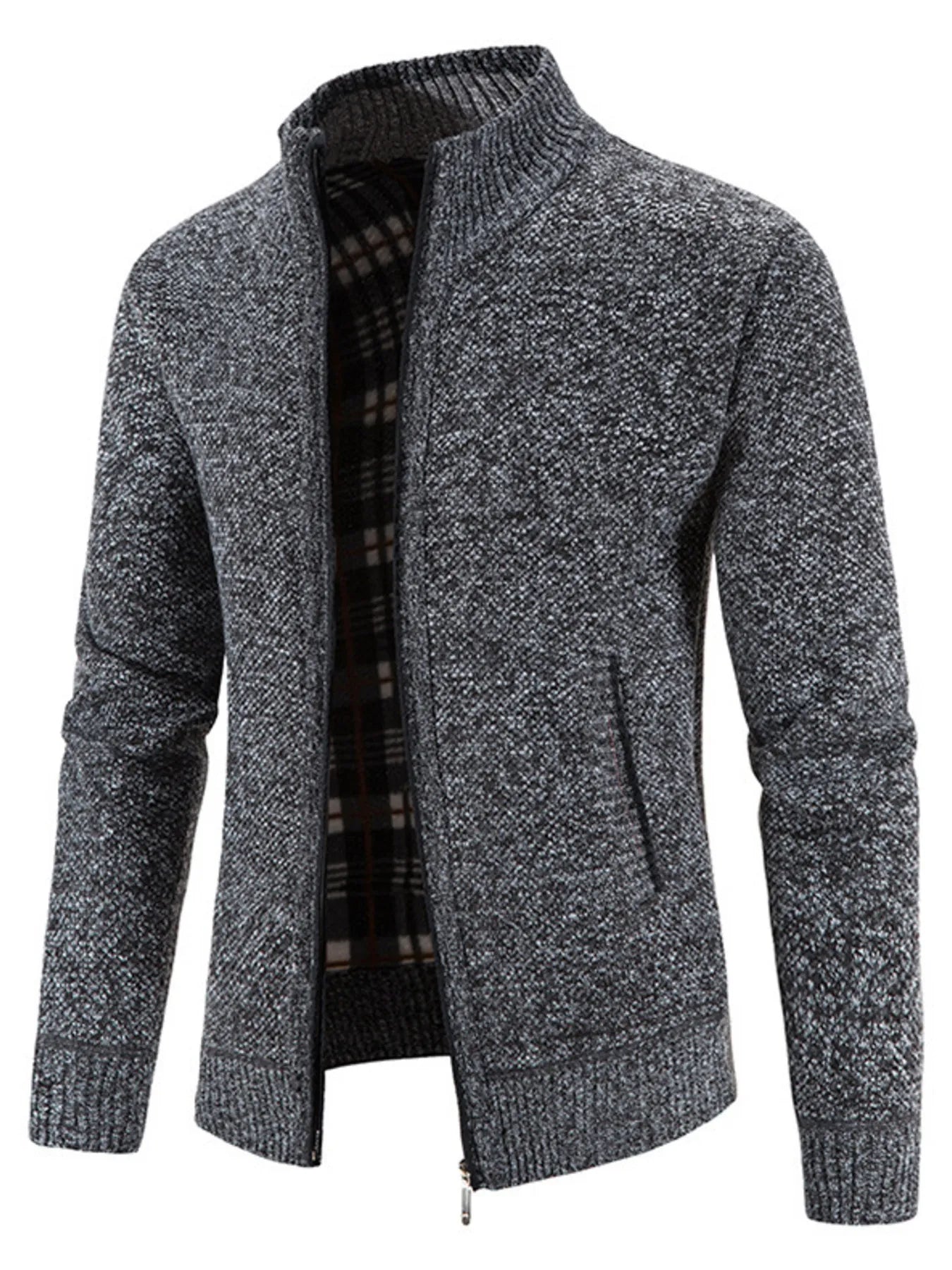 Men's Plus Size Zip - Up Long Sleeve Cardigan designed for comfort and style at Lookzlike