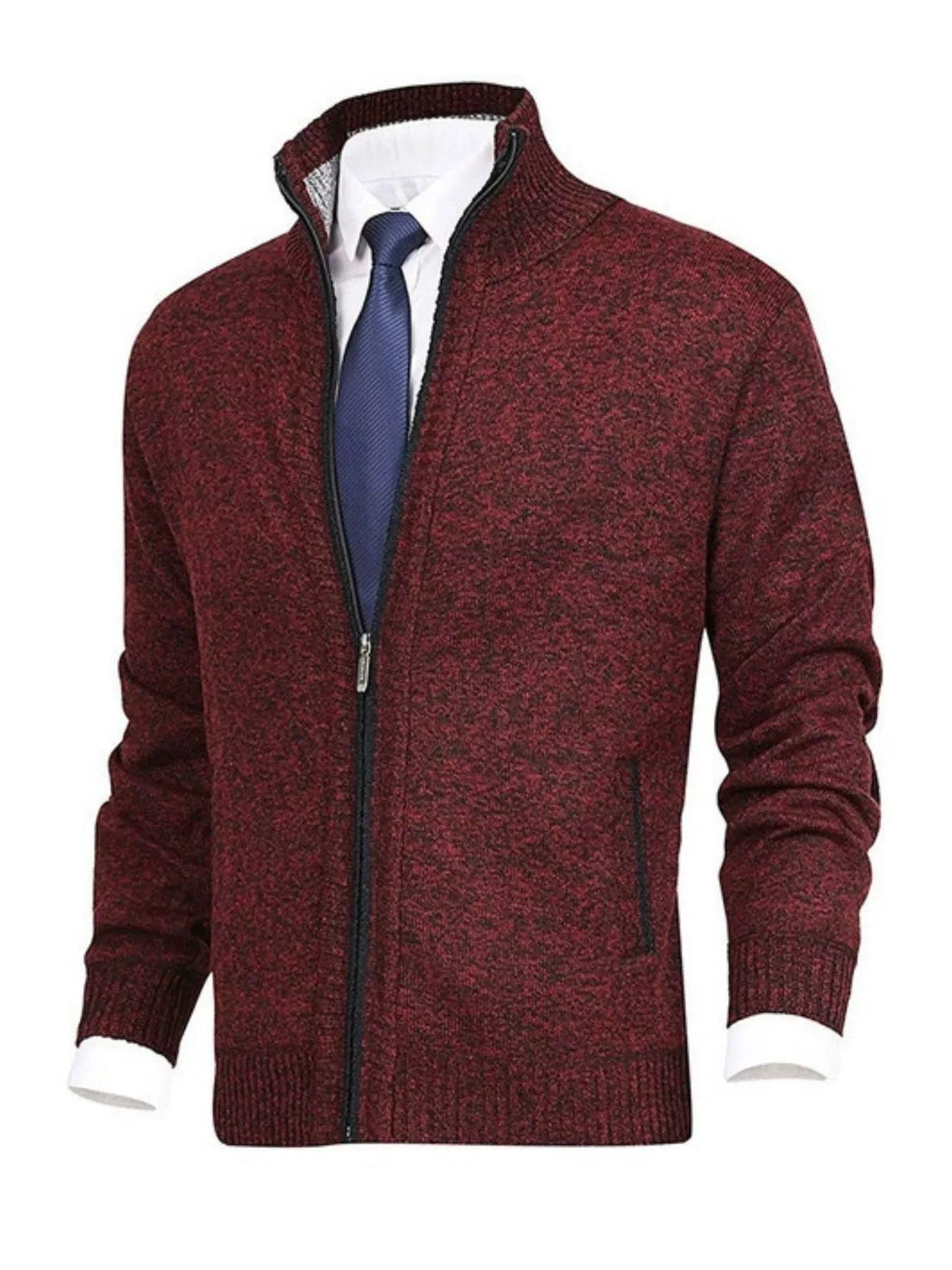 Men's Plus Size Zip Up Ribbed Hem Cardigan designed for comfort and style at Lookzlike