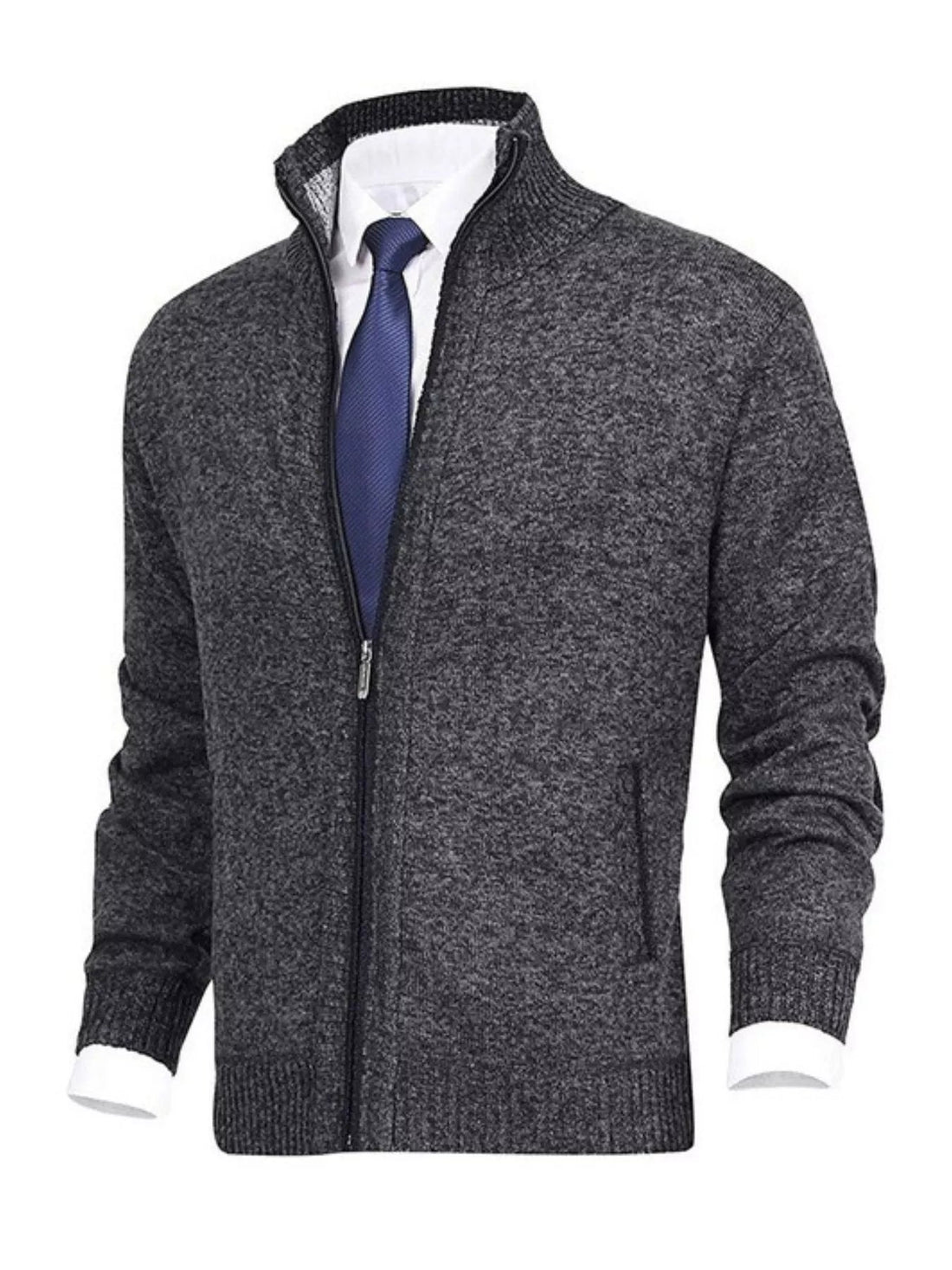 Men's Plus Size Zip Up Ribbed Hem Cardigan designed for comfort and style at Lookzlike