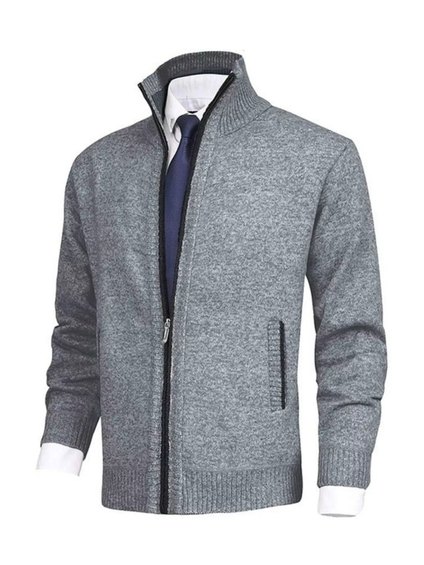 Men's Plus Size Zip Up Ribbed Hem Cardigan designed for comfort and style at Lookzlike
