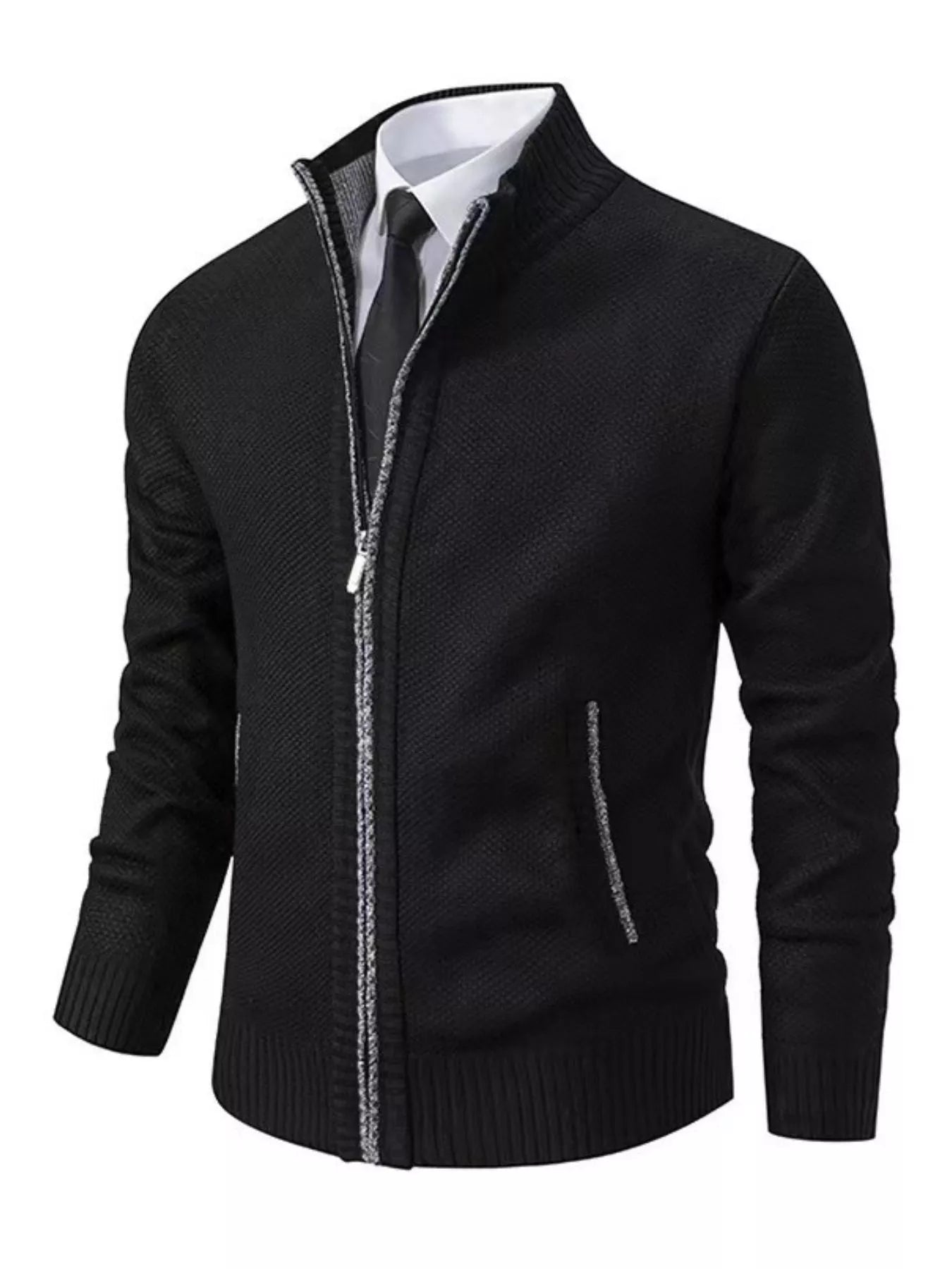Men's Plus Size Zip Up Ribbed Hem Cardigan designed for comfort and style at Lookzlike