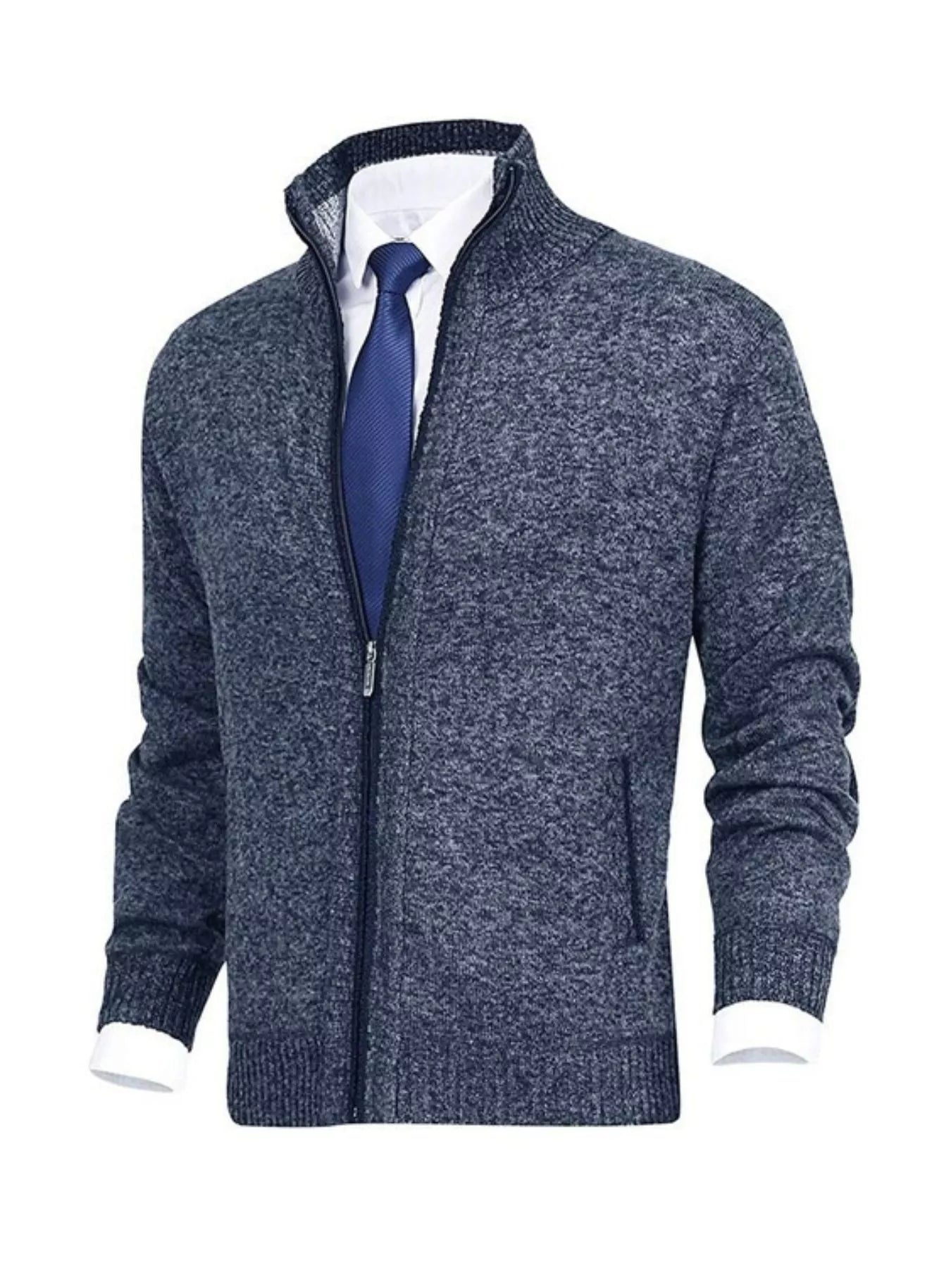 Men's Plus Size Zip Up Ribbed Hem Cardigan designed for comfort and style at Lookzlike