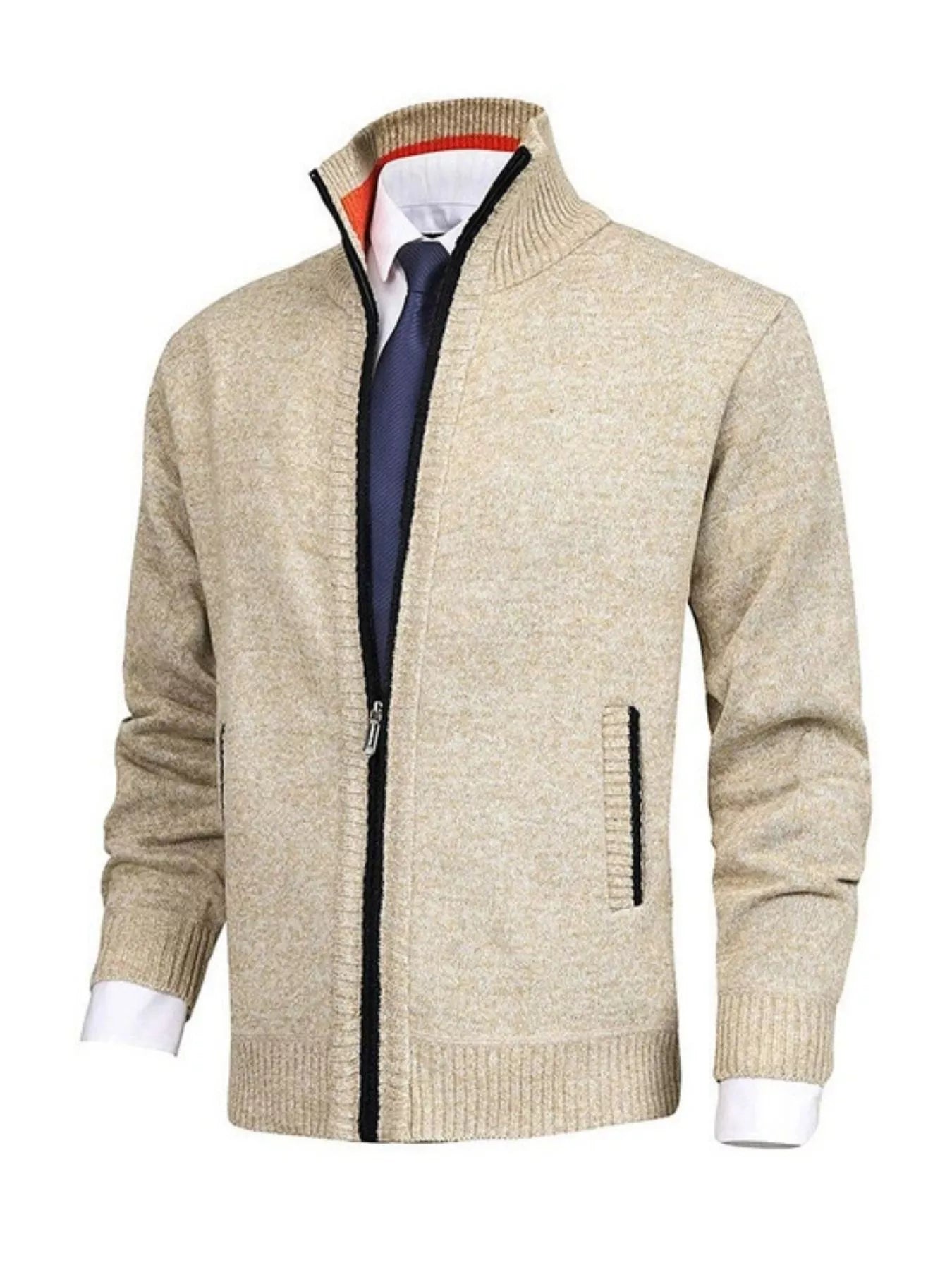 Men's Plus Size Zip Up Ribbed Hem Cardigan designed for comfort and style at Lookzlike