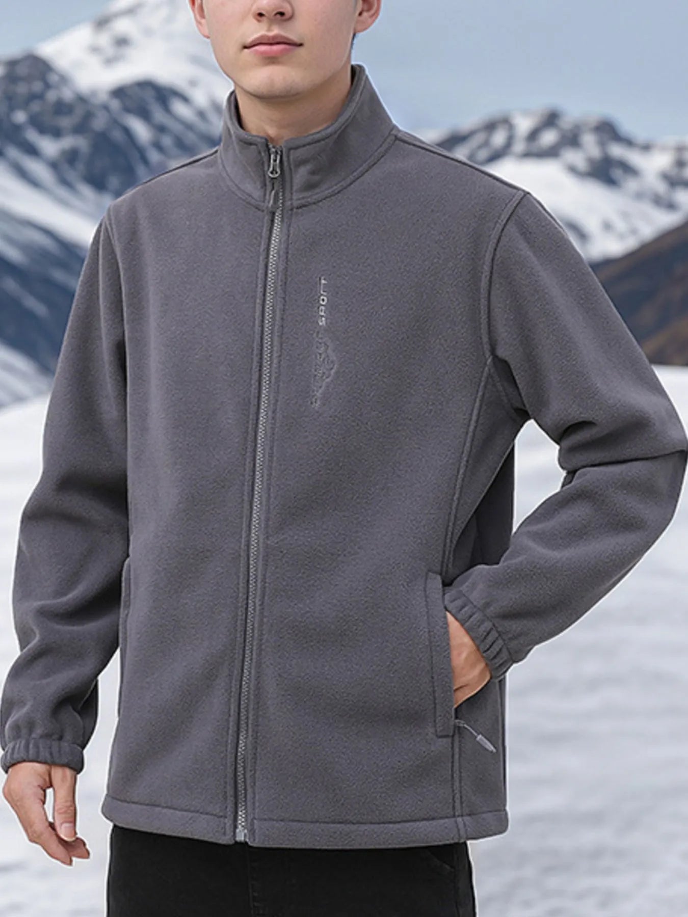 Men's Plus Size Zip Up Thermal Fleece Jacket designed for comfort and style at Lookzlike