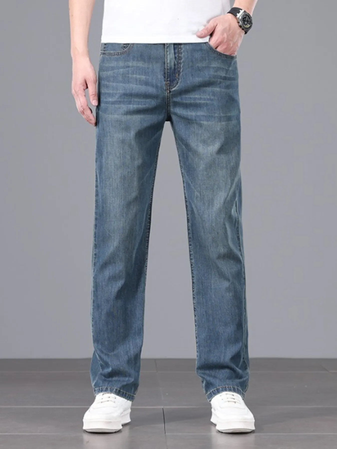 Men's Straight Fit Wash Jeans designed for comfort and style at Lookzlike